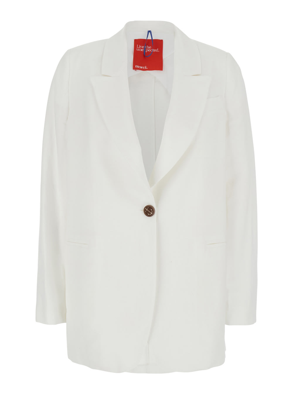 White Jacket With Classic Lapels And Welt Pocket On The Chest In Fabric Woman