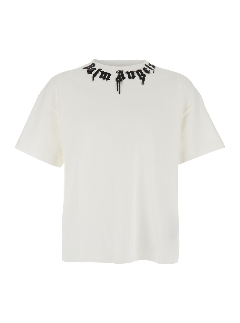 Palm Angels Classic Fit White Cotton T-shirt With Graphic Branding In White