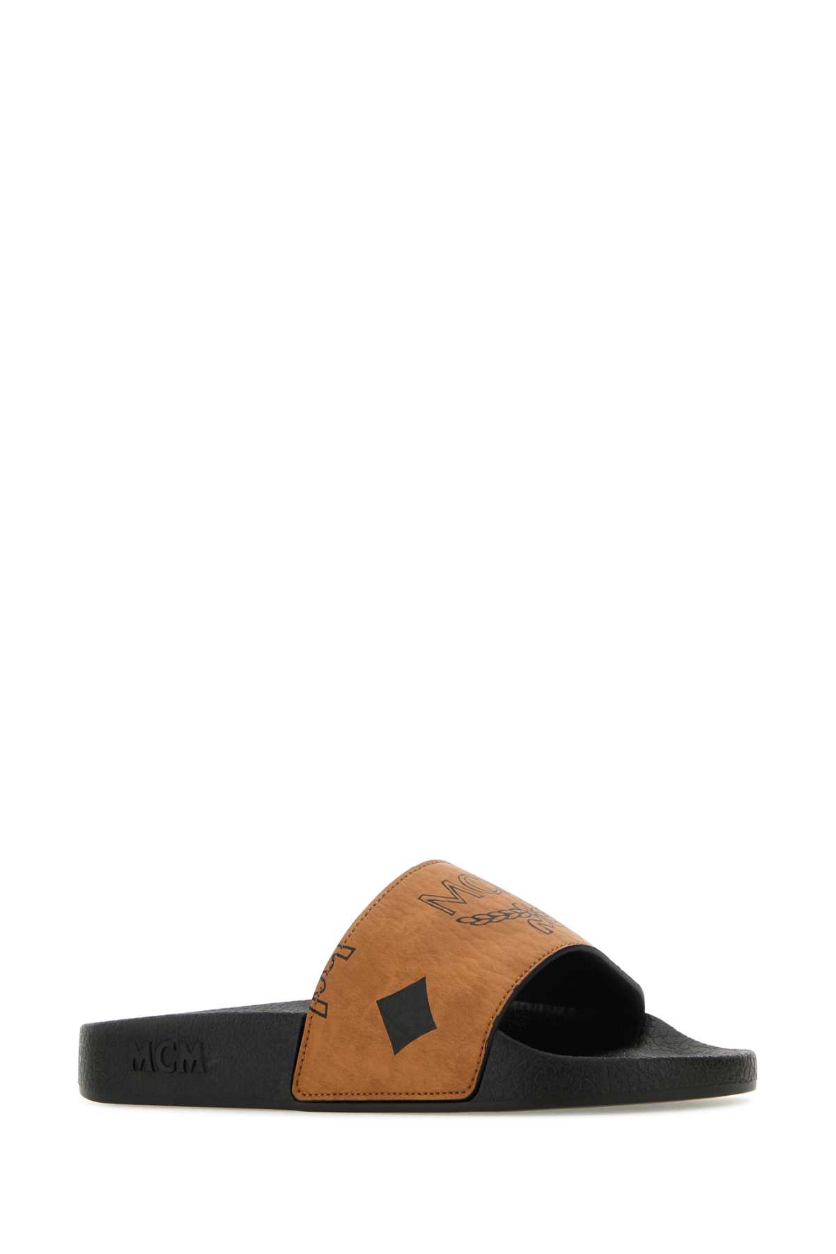 Mcm Camel Rubber Slippers In Cognac