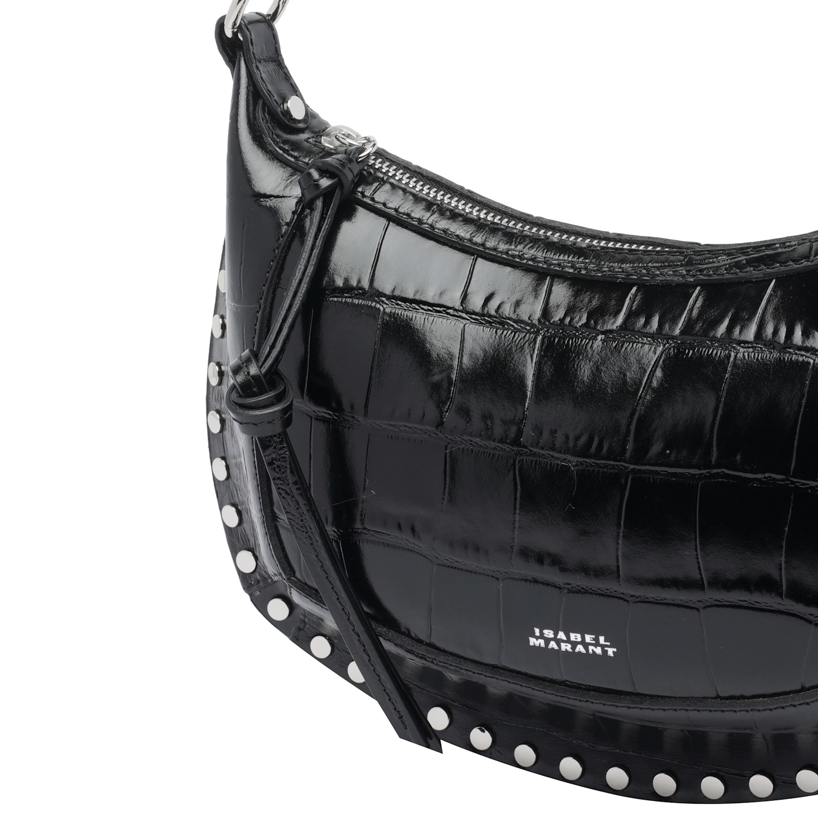 Isabel Marant Crocodile-embossed Studded Shoulder Bag In Black