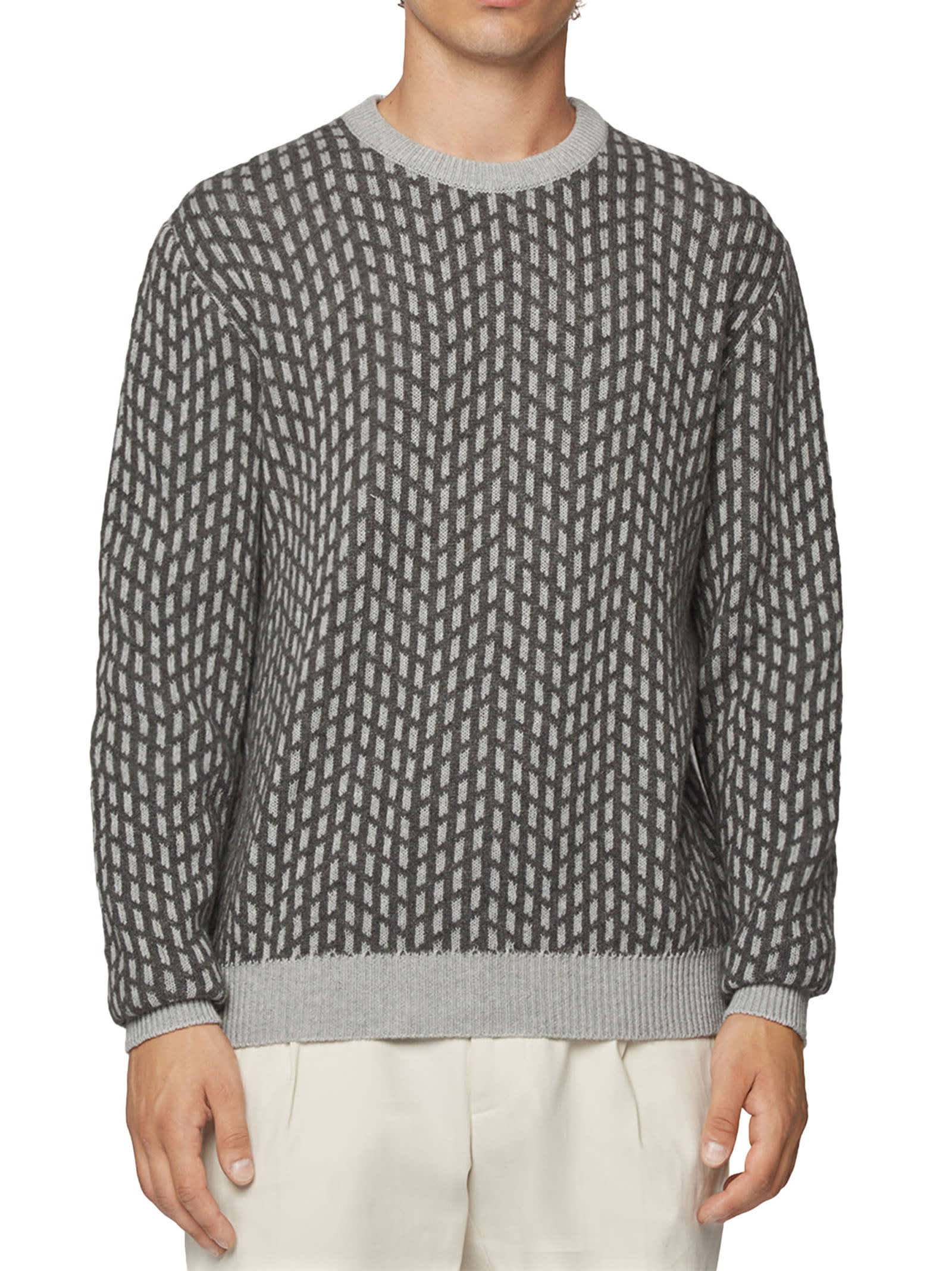 Shop Kiton Sweater Roundneck Cashmere In Light Grey/medium Grey