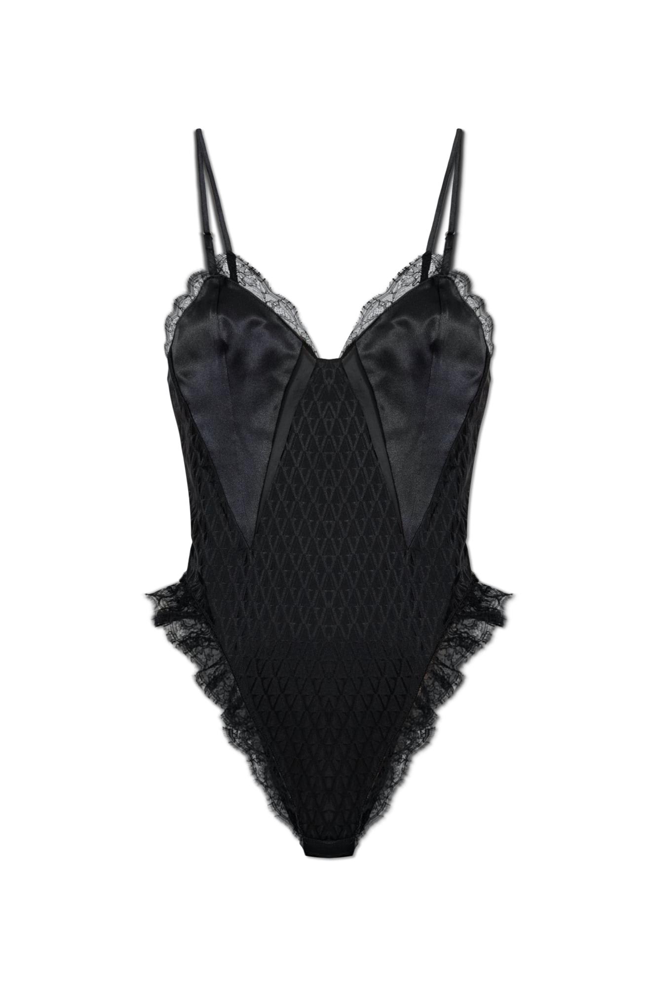 Versace Bodysuit With Lace Inserts In Black