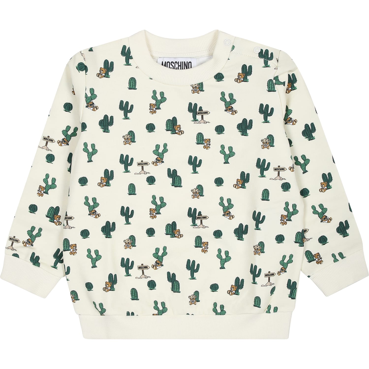 Moschino Kids' Ivory Sweatshirt For Baby Boy With Teddy Bear And Cactus
