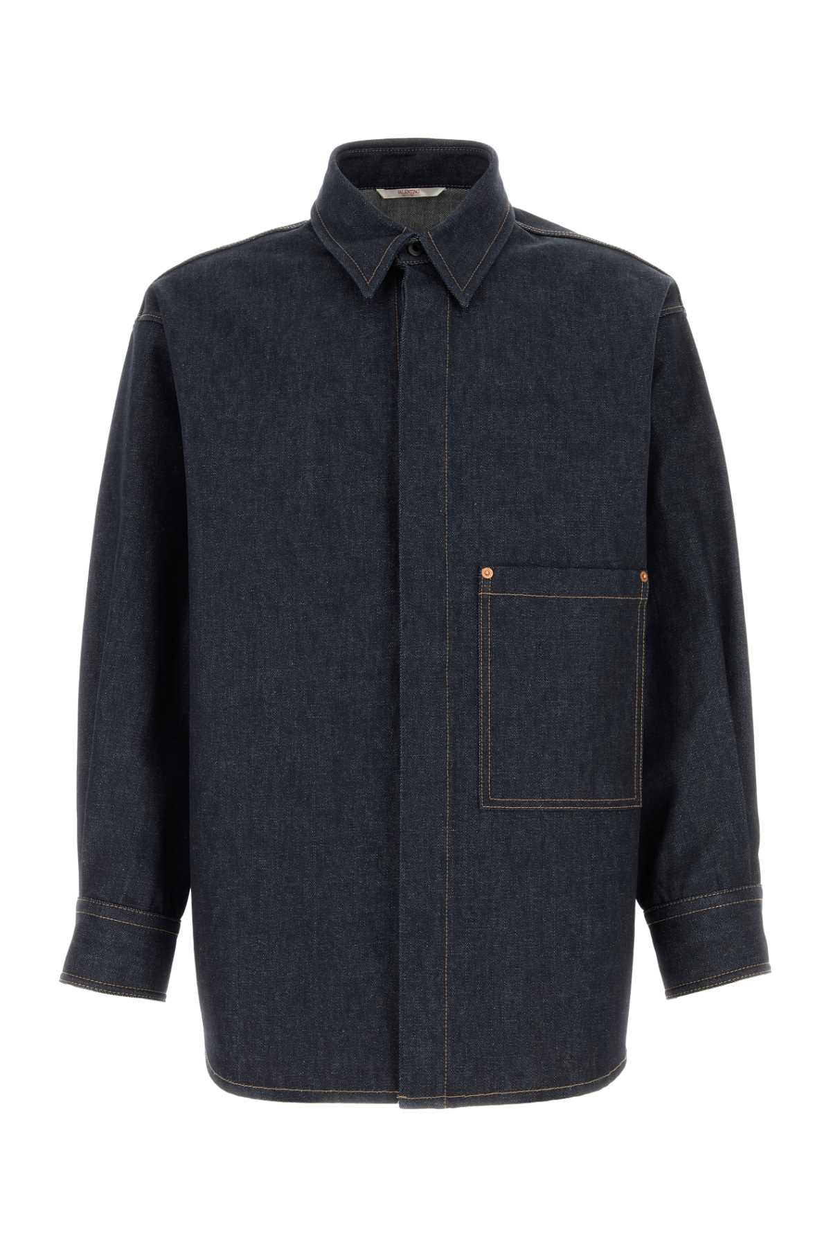 Shop Valentino Dark Blue Denim Oversize Shirt In Denimscuro