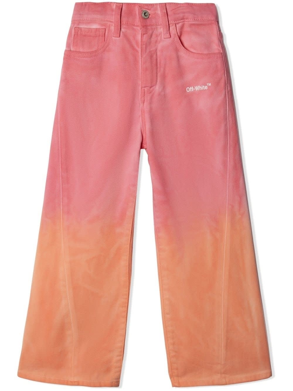 OFF-WHITE HELVETICA WIDE LEG JEANS WITH BLEACHED EFFECT