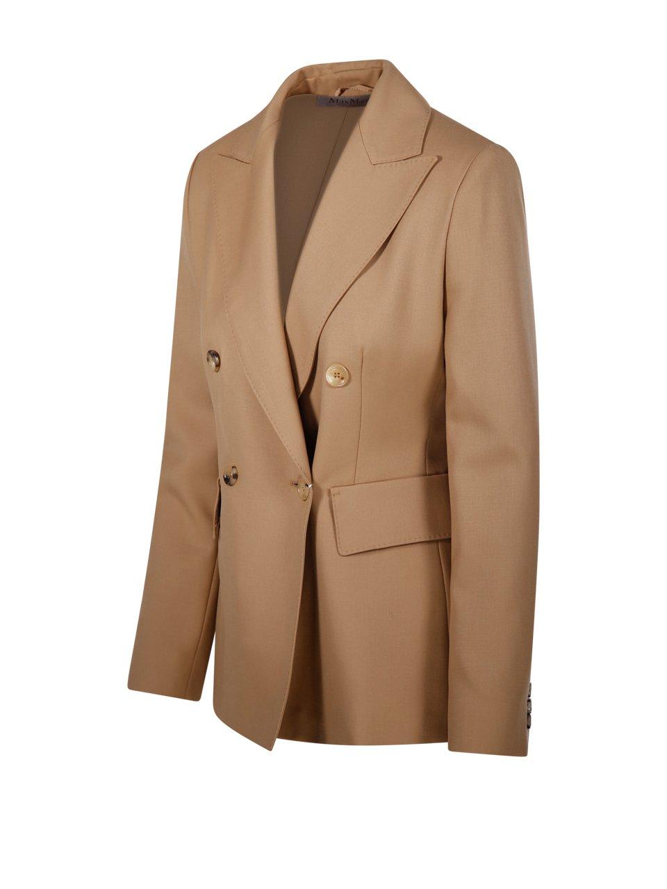 Shop Max Mara Double Breasted Long Sleeved Jacket In Brown