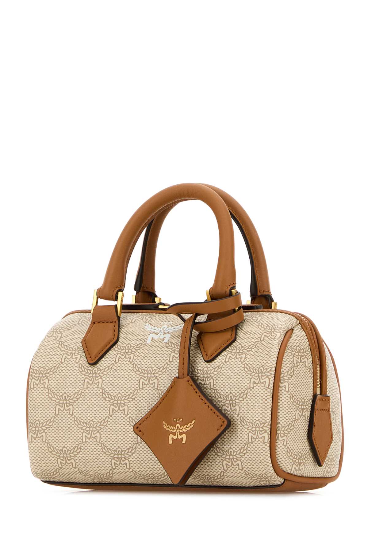 Mcm Printed Canvas Ella Boston Handbag In Ss24oatmeal
