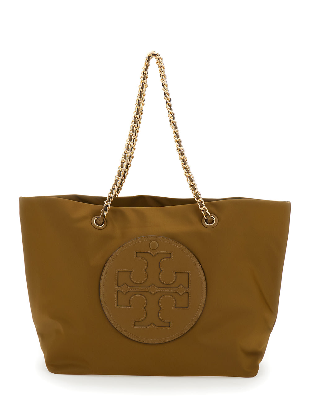 Shop Tory Burch Ella Brown Tote Bag With Logo Patch In Nylon Woman