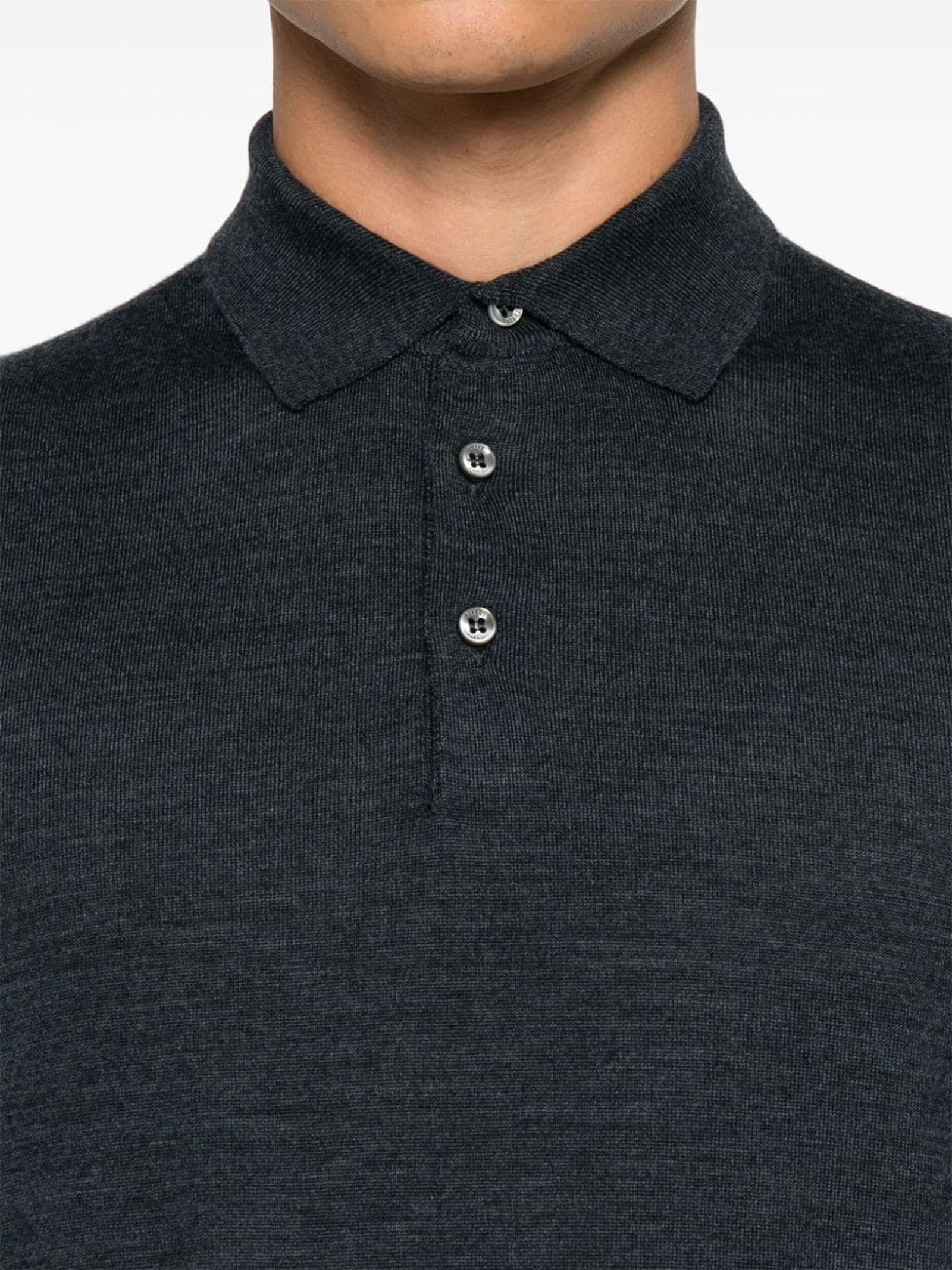 Shop Fedeli Grey Virgin Wool Polo Shirt