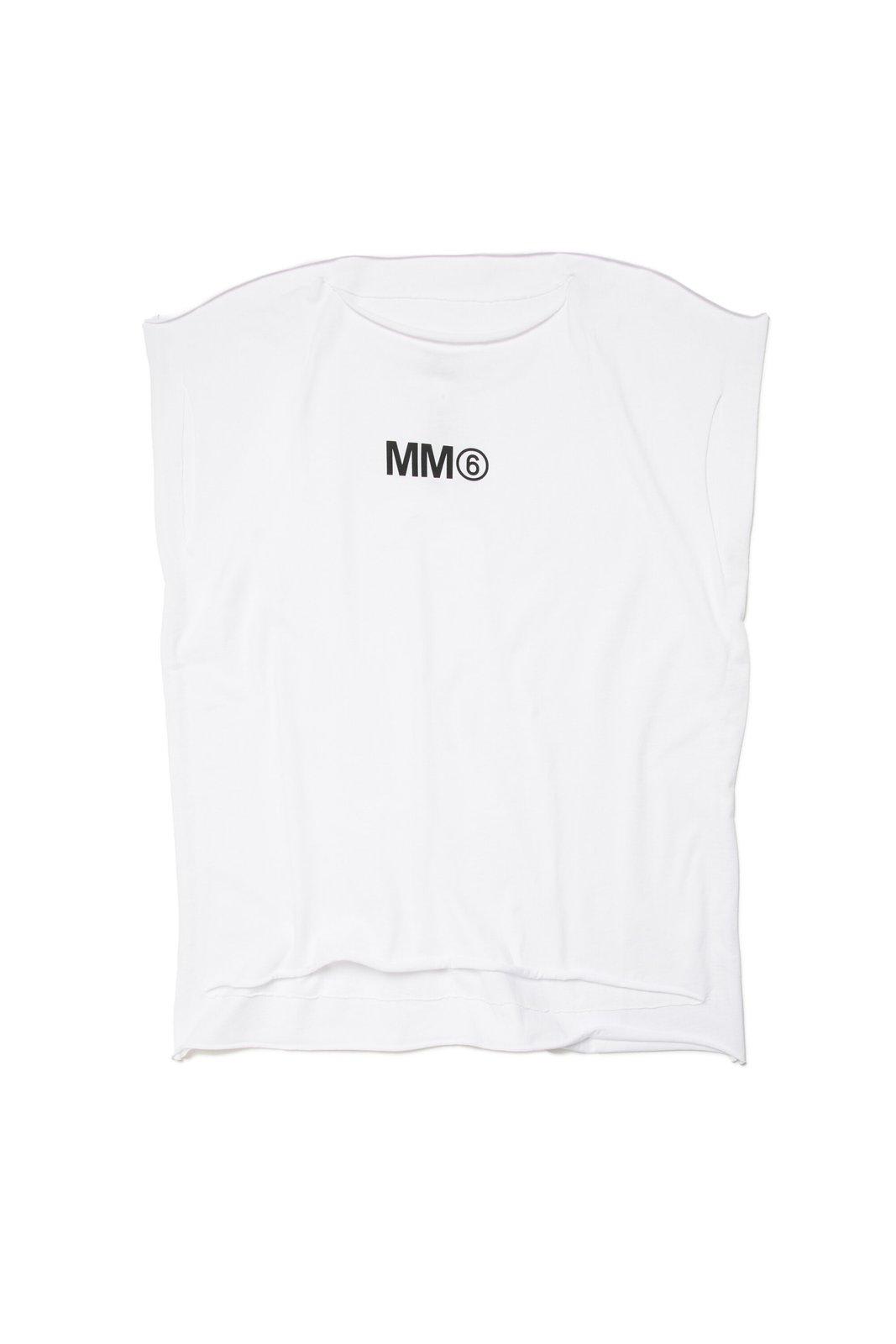 Mm6 Maison Margiela Kids' Logo Printed Rolled Trim Tank Top In White