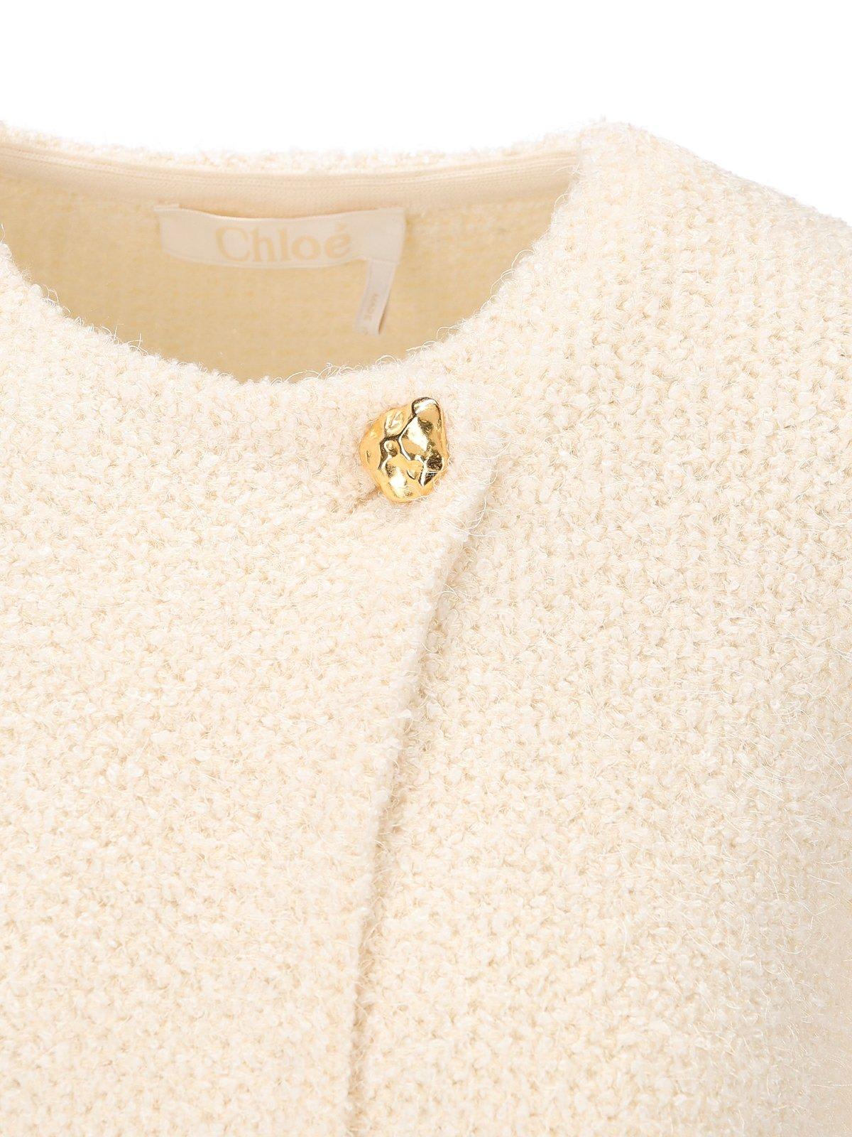 Shop Chloé Tweed Frayed Edge Jacket In Iconic Milk