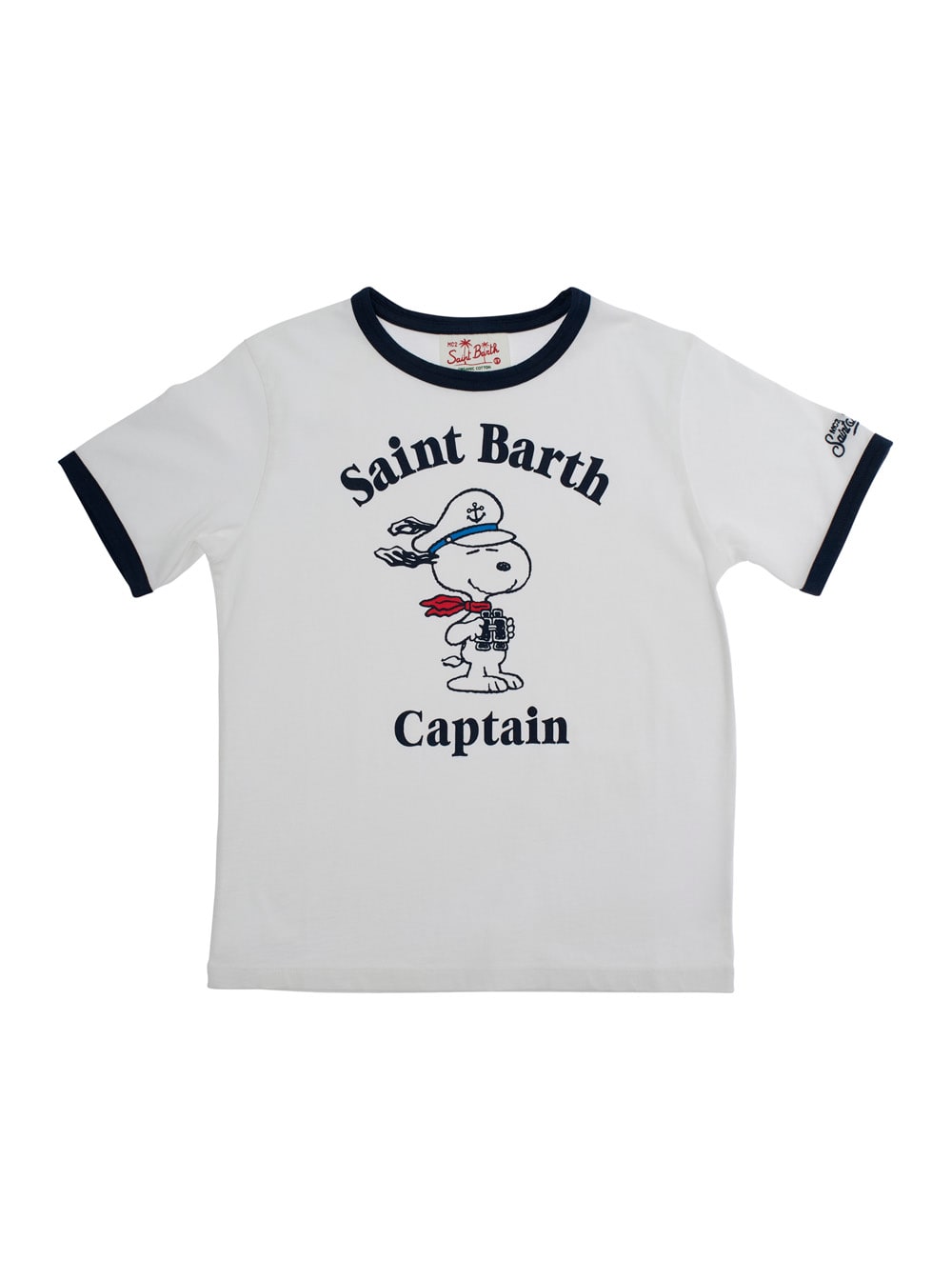 MC2 SAINT BARTH DEAN JR WHITE T-SHIRT WITH ROUND NECK AND MAXI LOGO PRINT ON THE FRONT IN COTTON BABY
