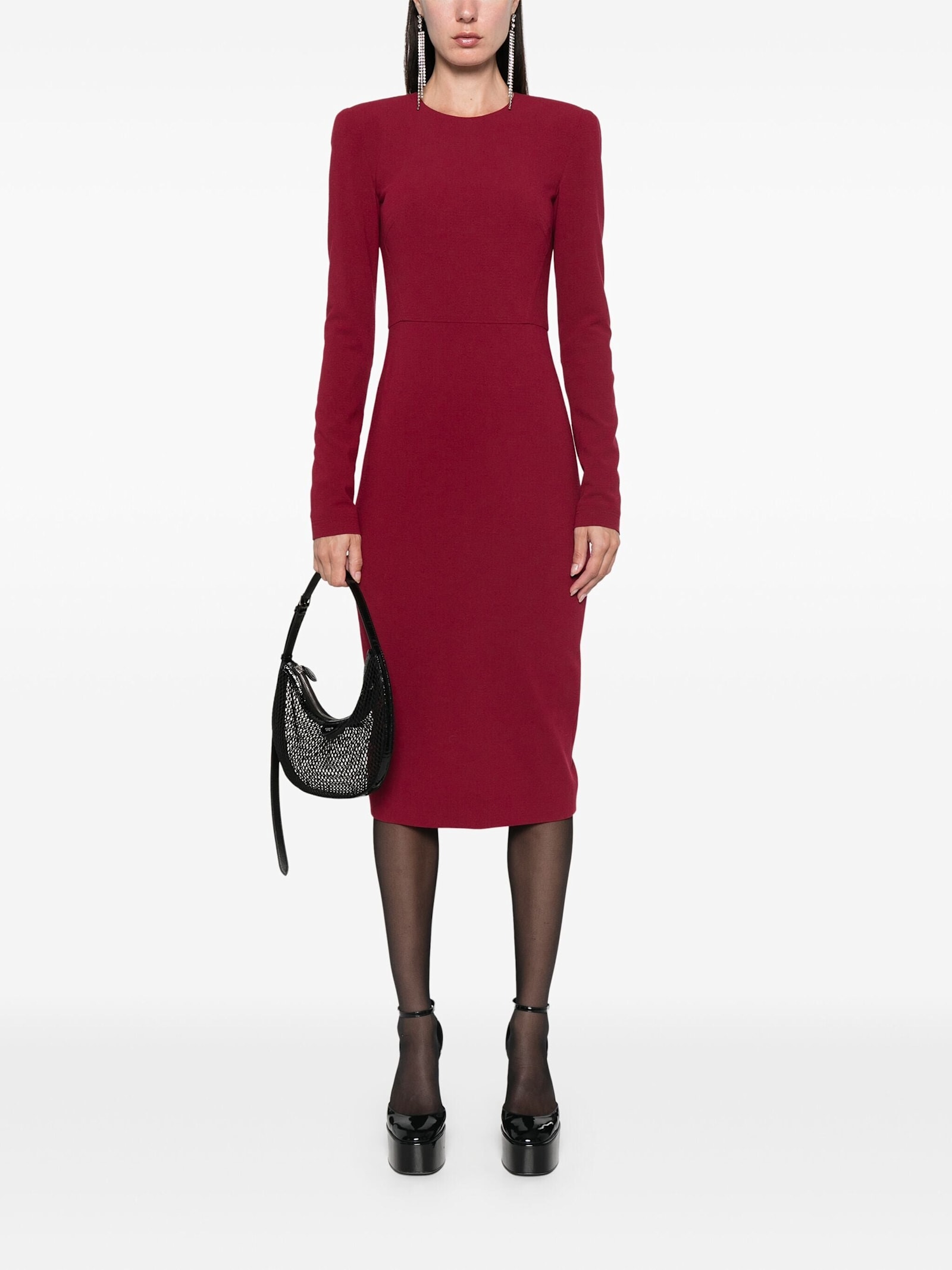 Shop Victoria Beckham Tshirt Fitted Dress Long Sl In Oxblood