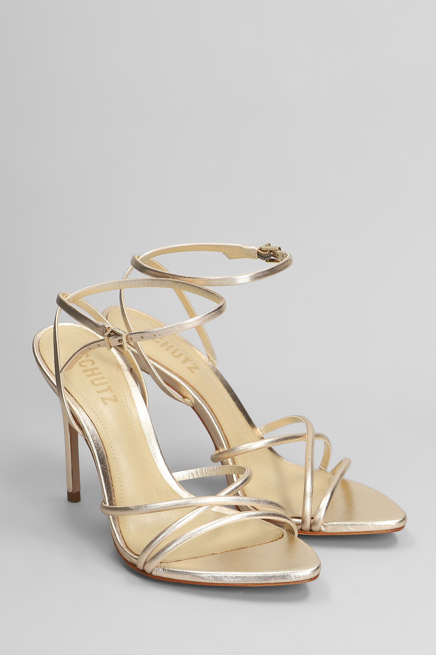 SCHUTZ SANDALS IN PLATINUM LEATHER