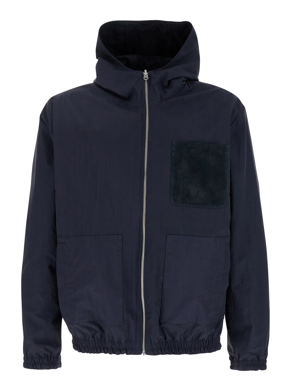 ARMA DARK BLUE REVERSIBLE JACKET WITH HOOD IN SUEDE AND TECH FABRIC MAN