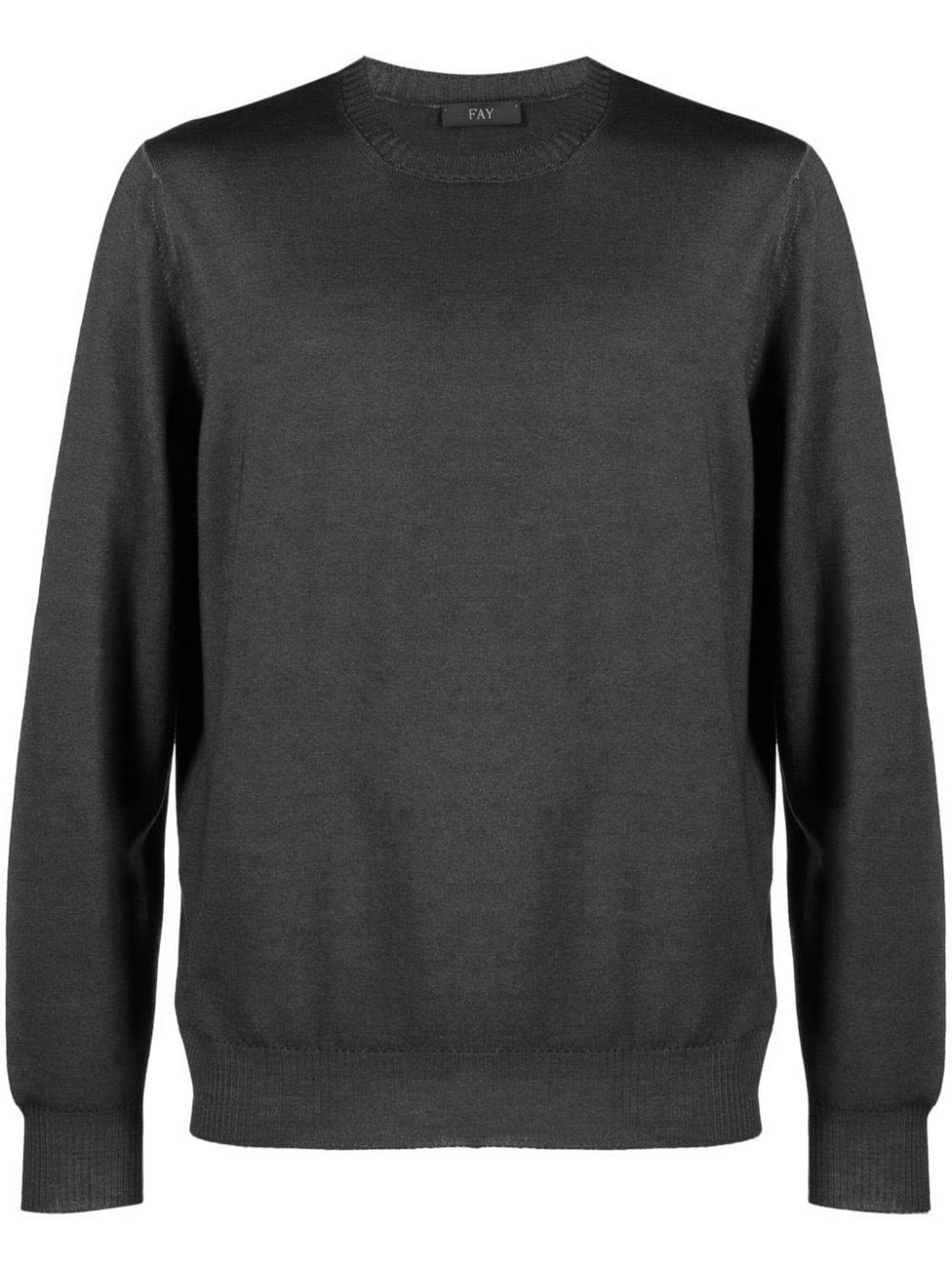 Shop Fay Black Virgin Wool Jumper