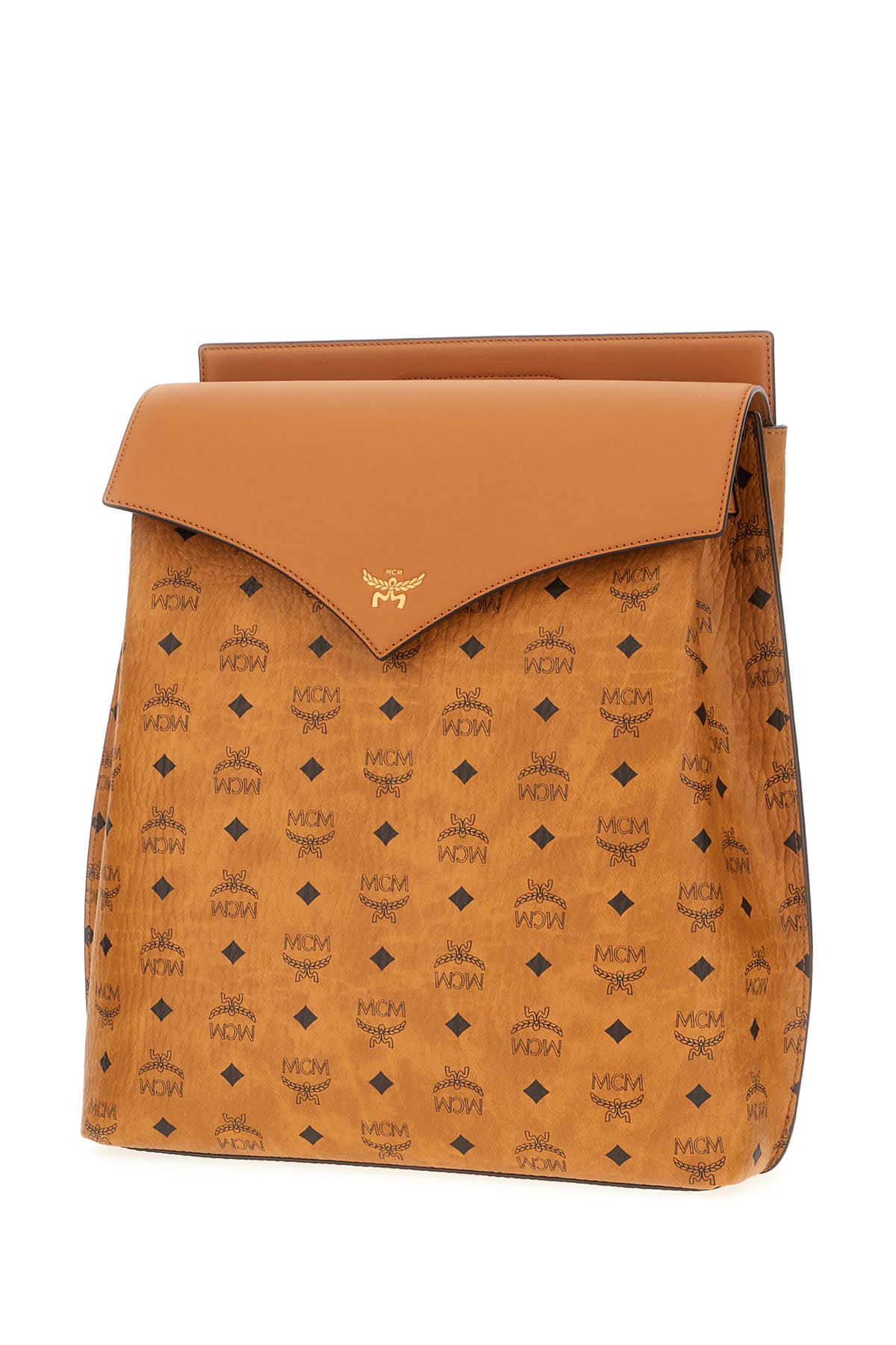 Shop Mcm Printed Canvas Backpack In Cognac