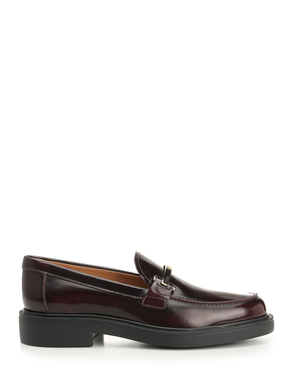 Tod's Black Loafers With Logo Plaque In Leather Woman In Burgundy