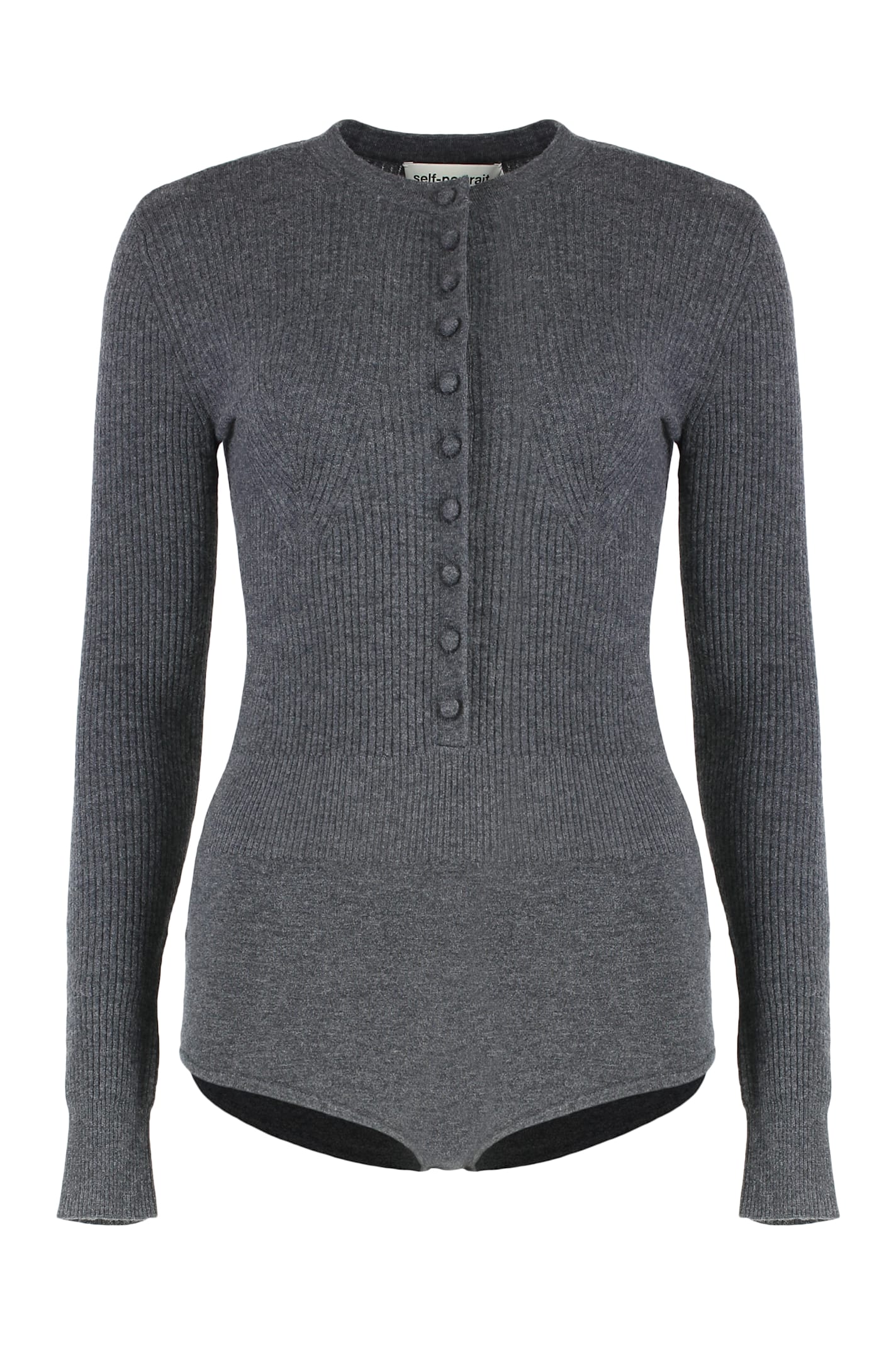 Self-portrait Ribbed Knit Bodysuit In Gray