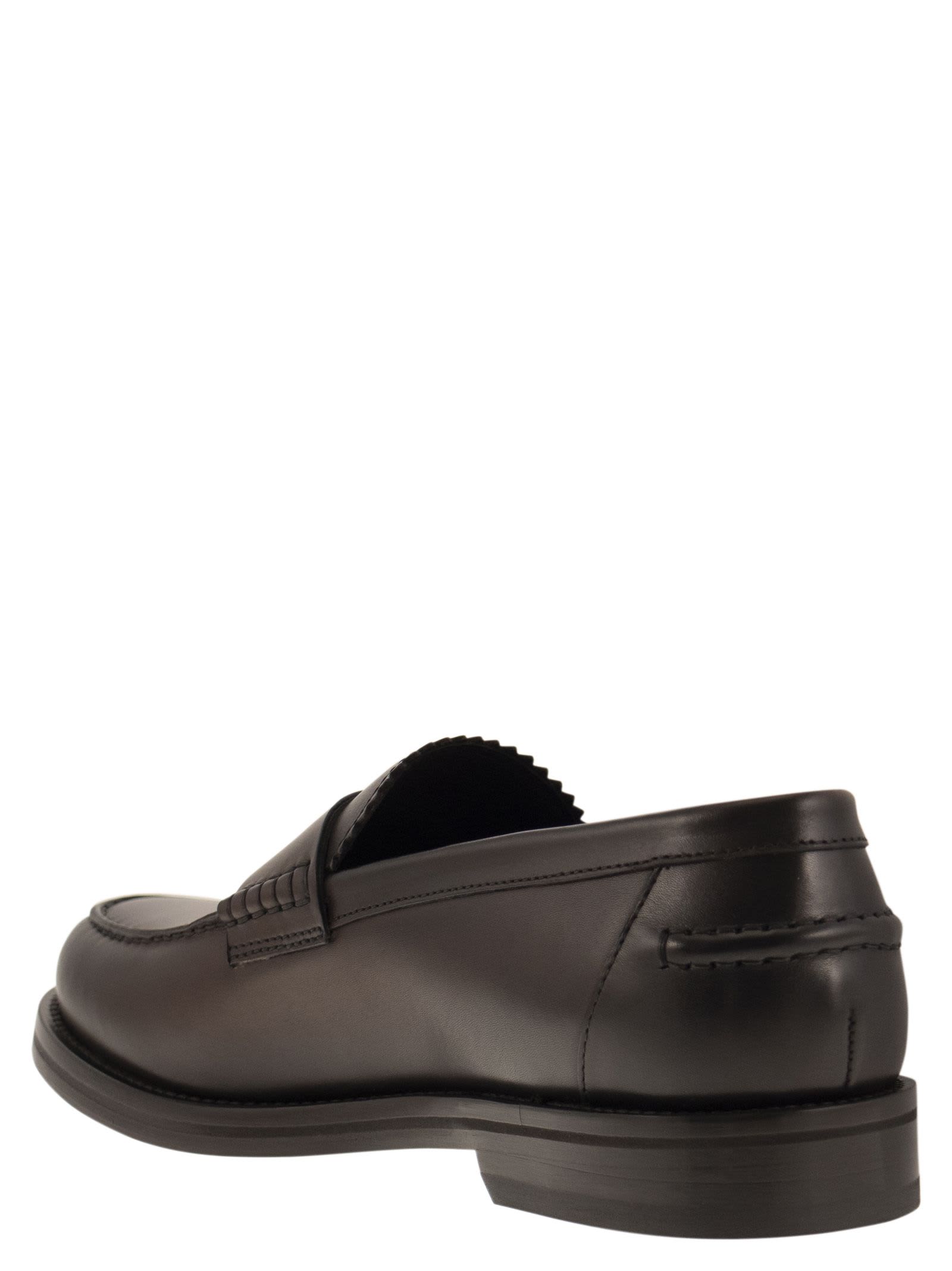 Shop Doucal's Leather Penny Loafer In Brown
