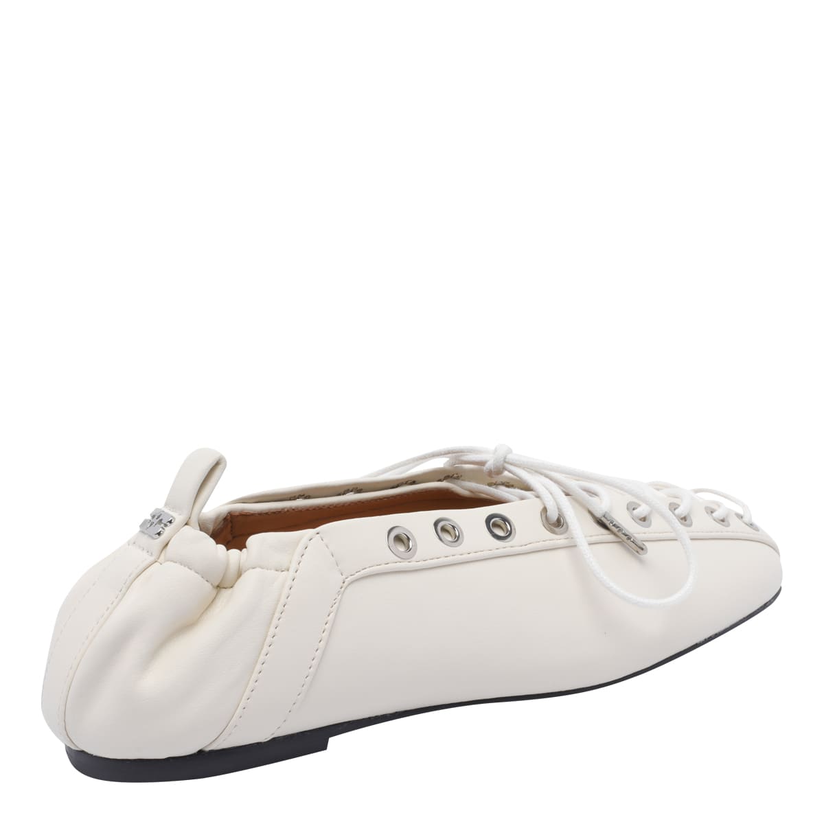 Ganni Eyelets Lace Up Ballets In White