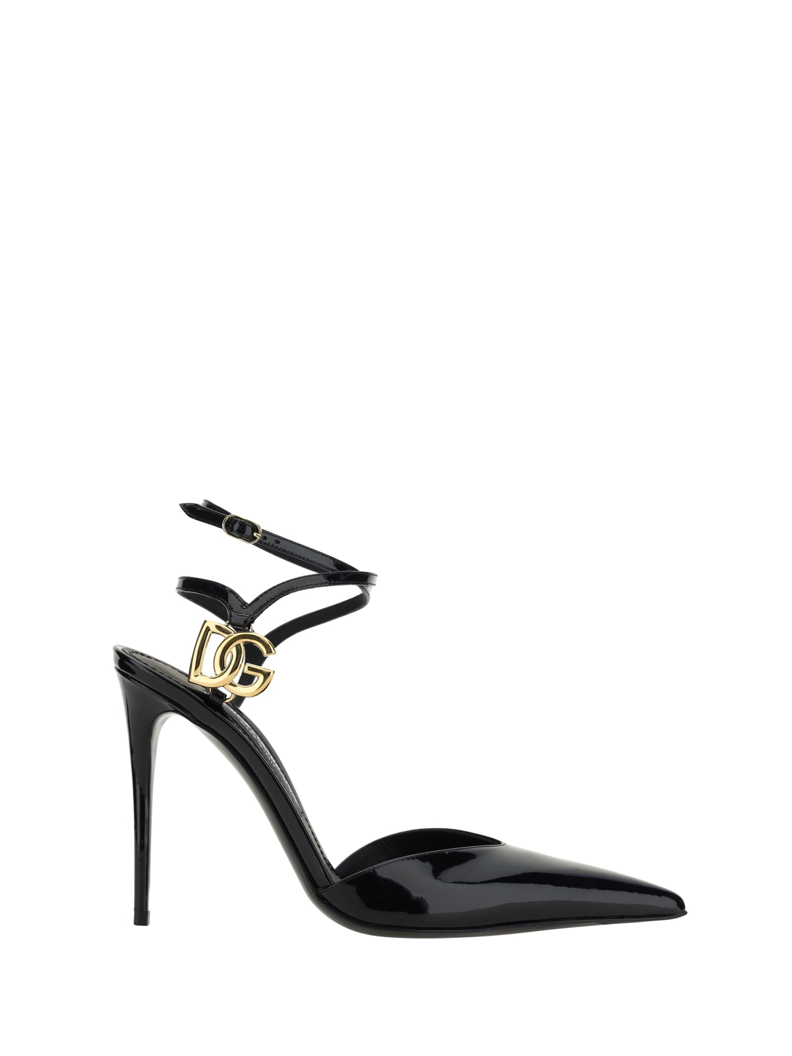 DOLCE & GABBANA LEATHER SLINGBACK PUMP WITH CHAIN AND CHARM