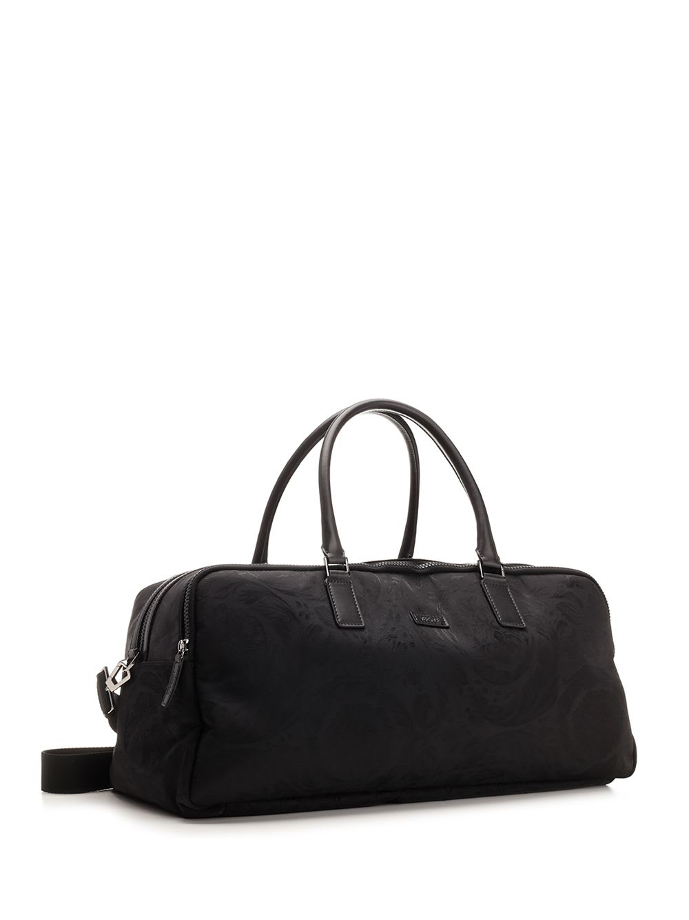 Shop Versace Neo Nylon Jacquard Travel Bag In Black