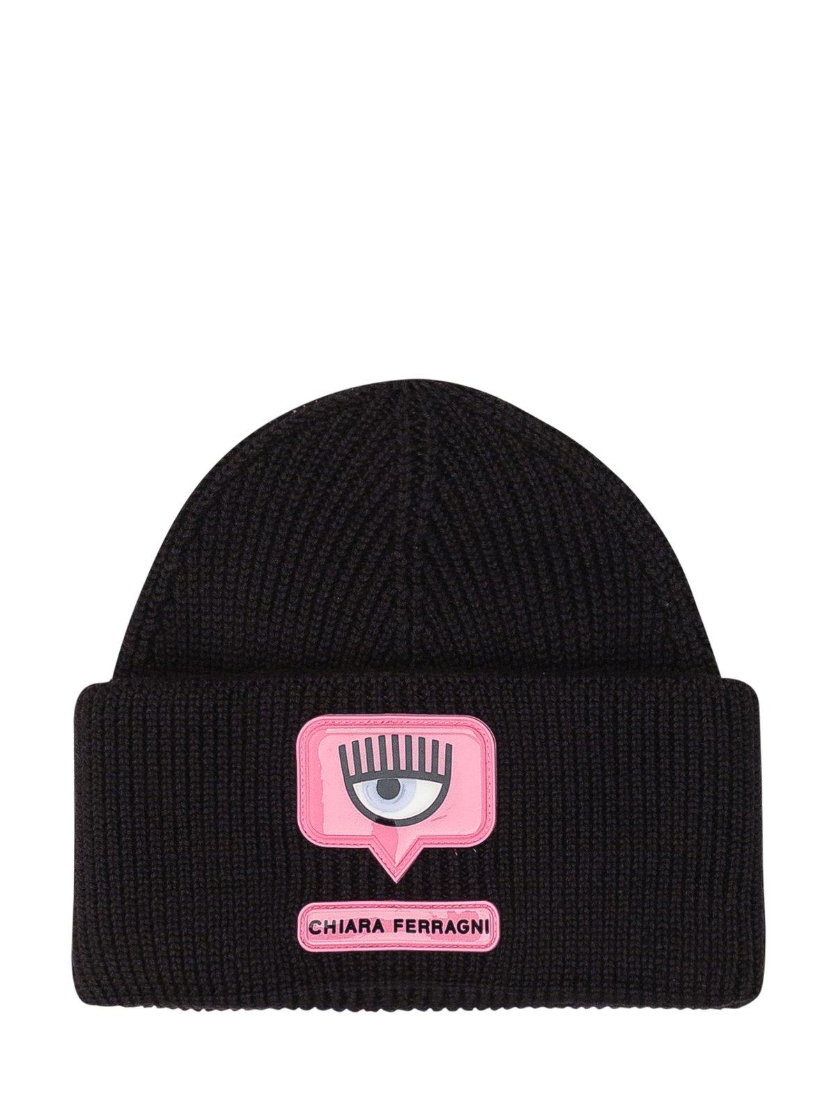 Chiara Ferragni Turn-up Brim Logo Patch Beanie