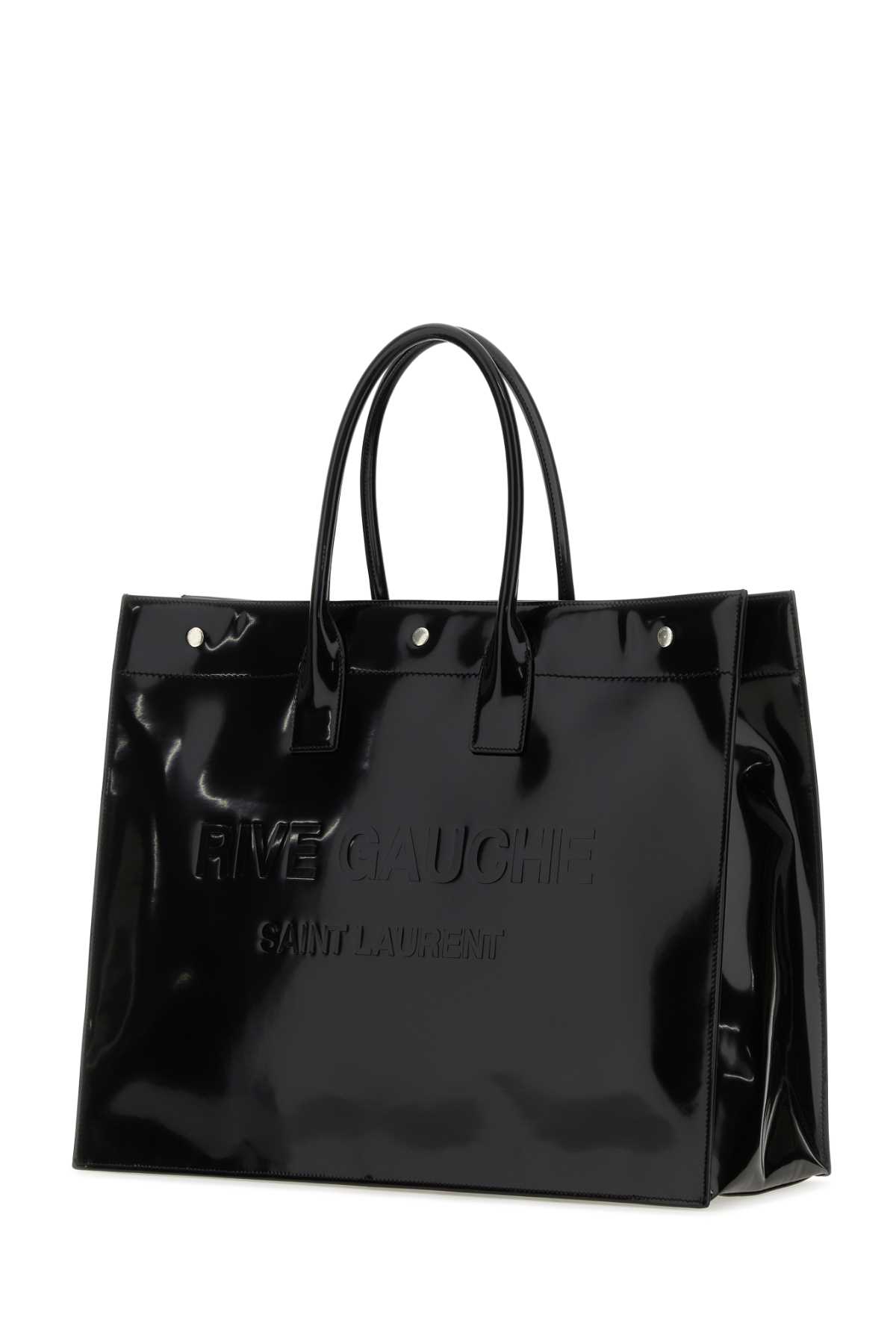 Shop Saint Laurent Black Leather Large Rive Gauche Shopping Bag In Ner0