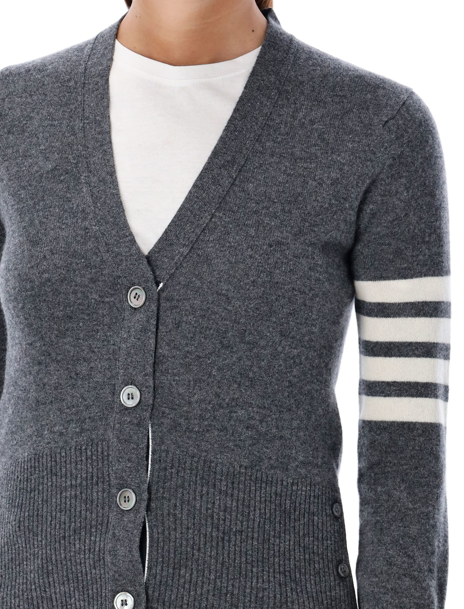 Shop Thom Browne 4-bar Classic V-neck Cardigan In Med Grey