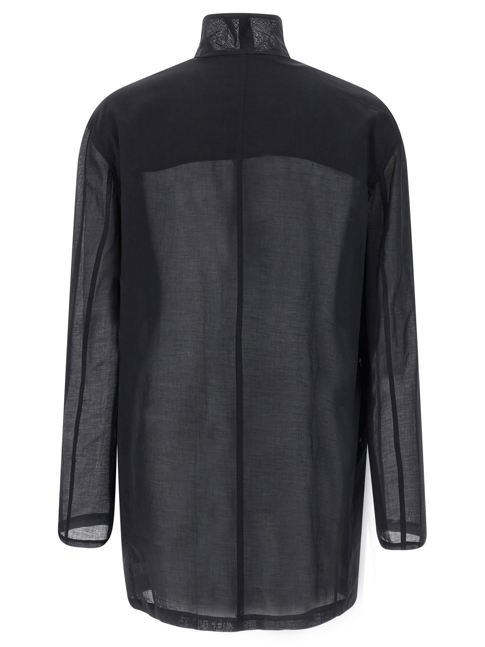 Magliano Sheer Fabric High Collar Front Pockets Jacket In Black