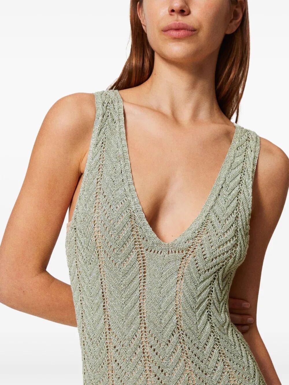 Twinset Green Midi Dress With Lurex-effect