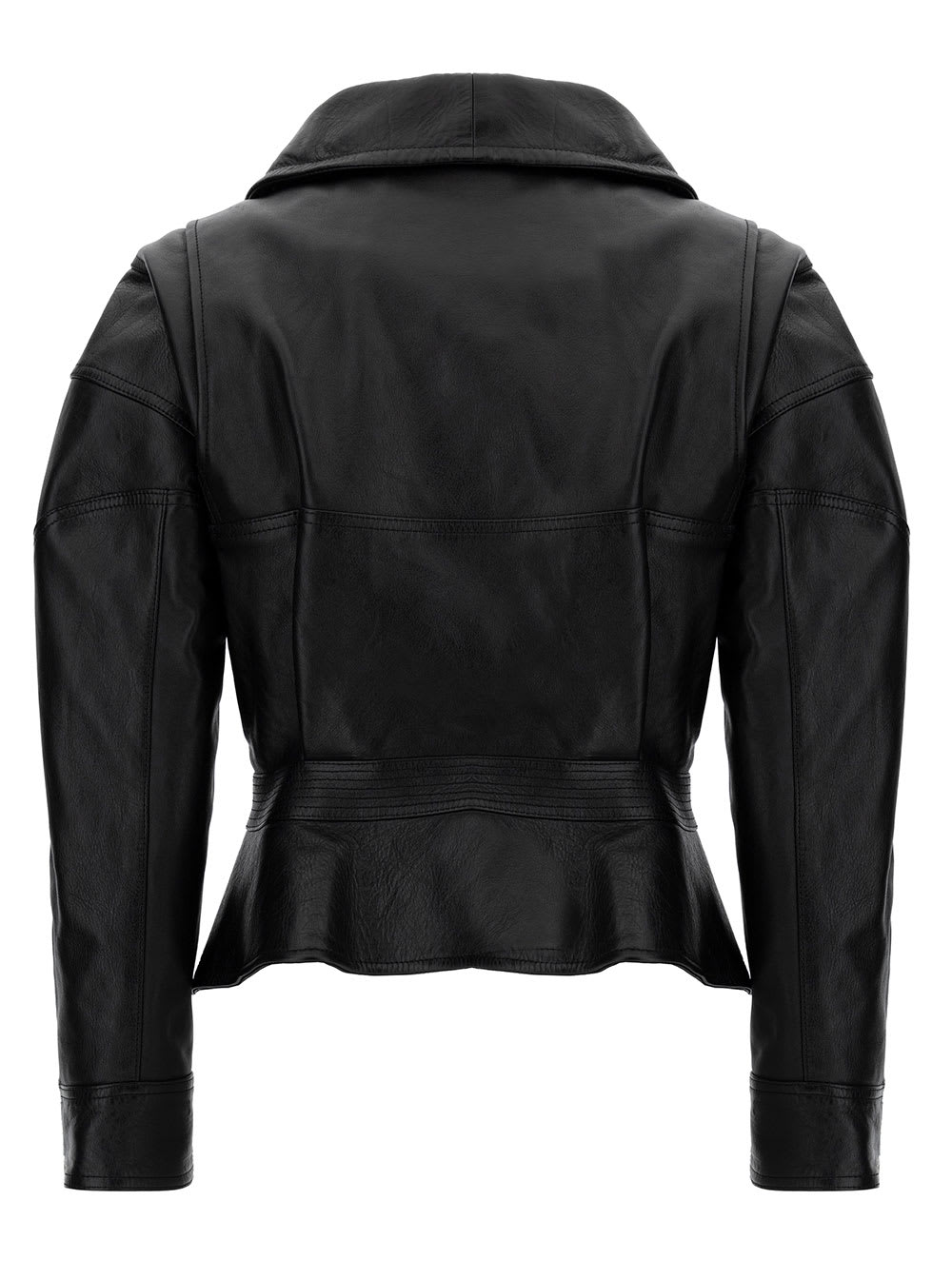 Shop Alexander Mcqueen Black Biker Jacket With Zip And Cut-out In Smooth Leather Woman