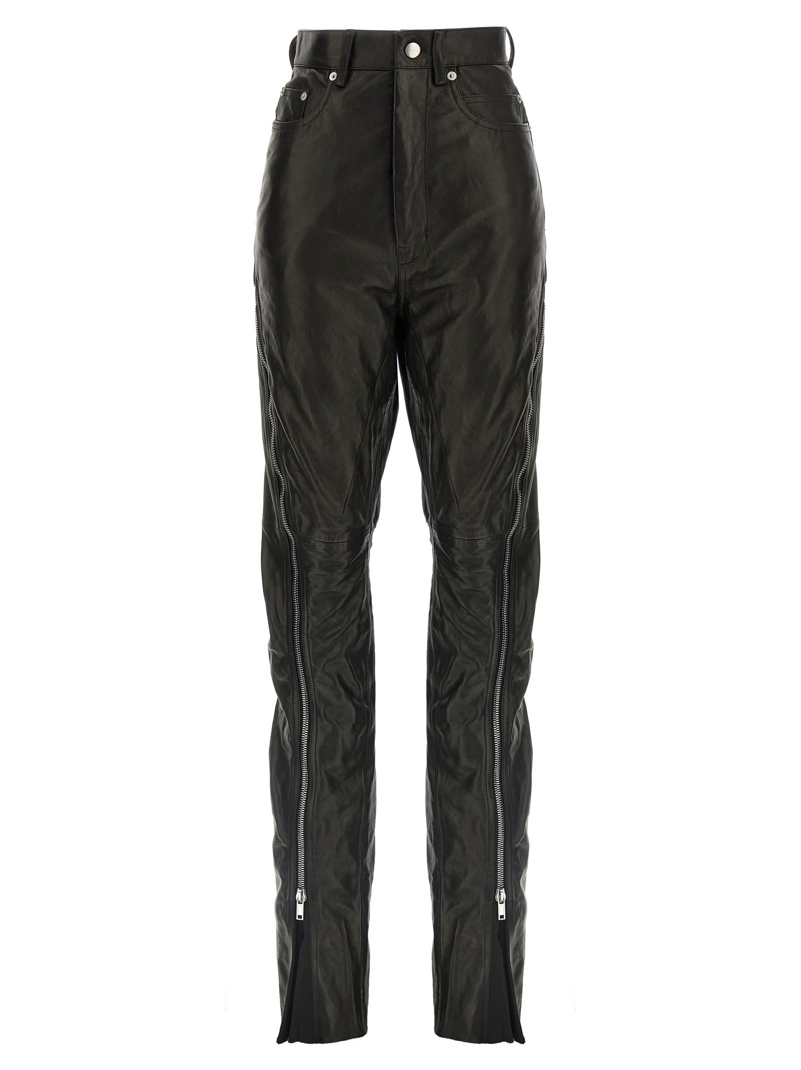 Rick Owens Bolan Banana Zip-detail High-waisted Leather Trousers In Black