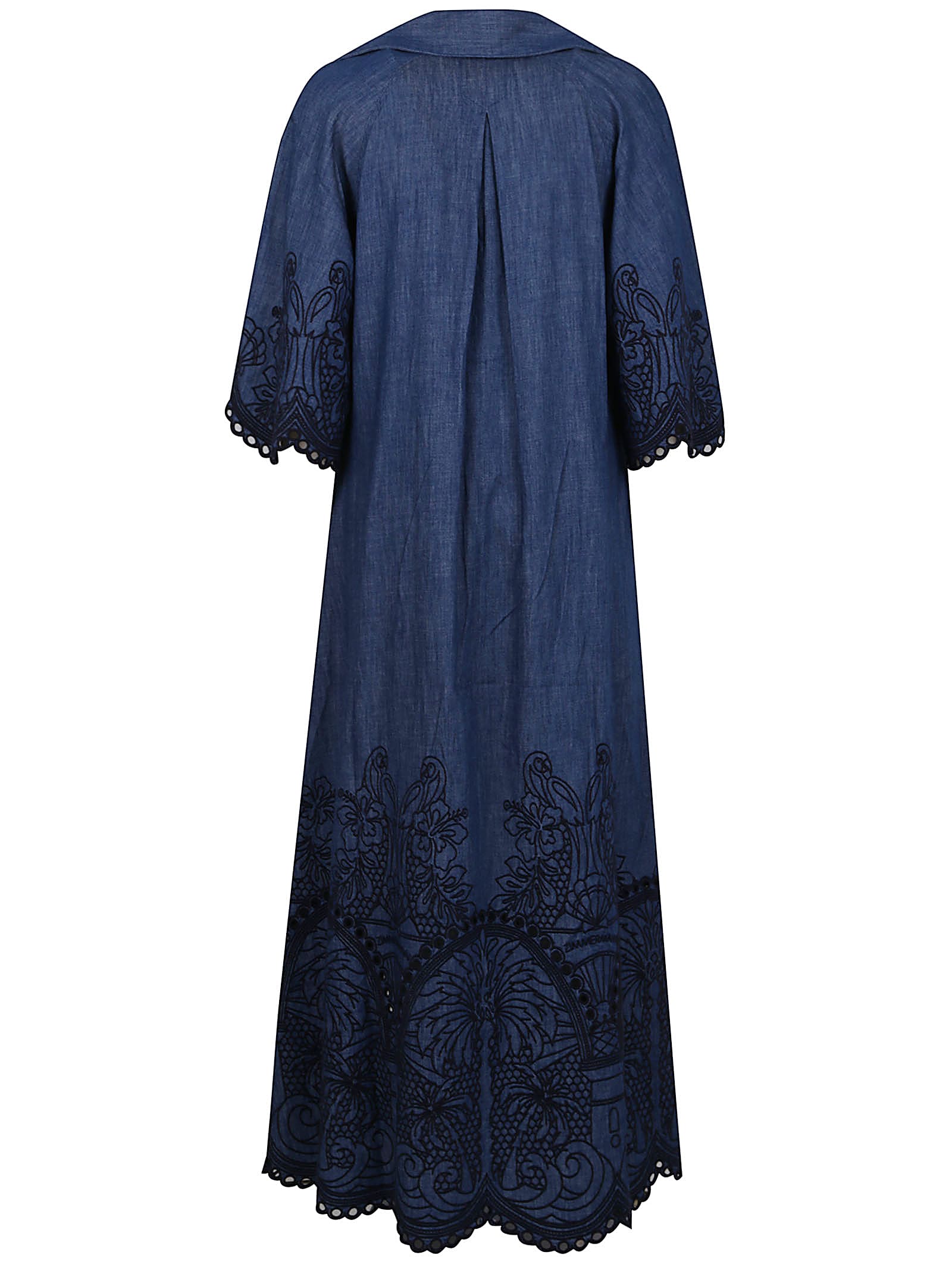 Zimmermann Coco Embroidered Denim Long Dress In Blue