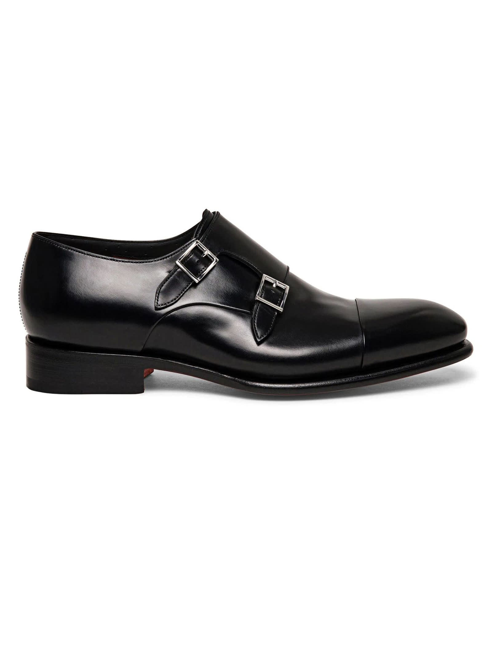 Shop Santoni Black Double-buckle Shoe Shoe