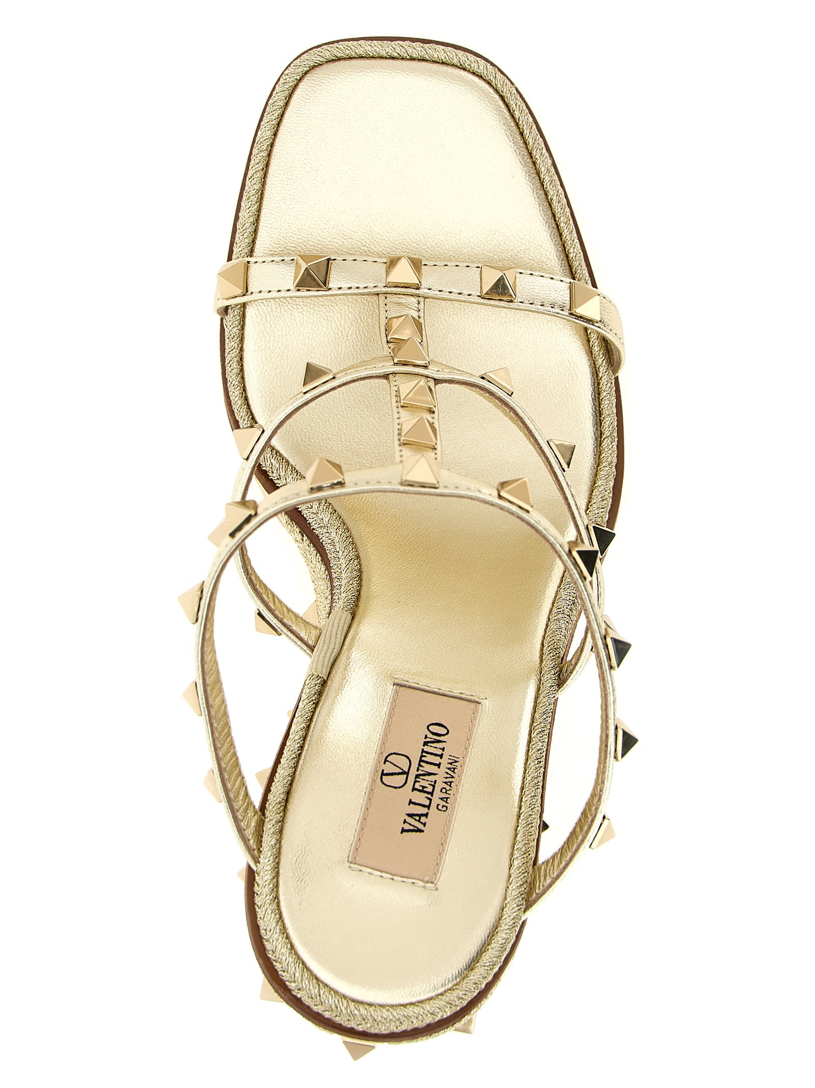Valentino Rockstud Espadrilla Slide In Gold