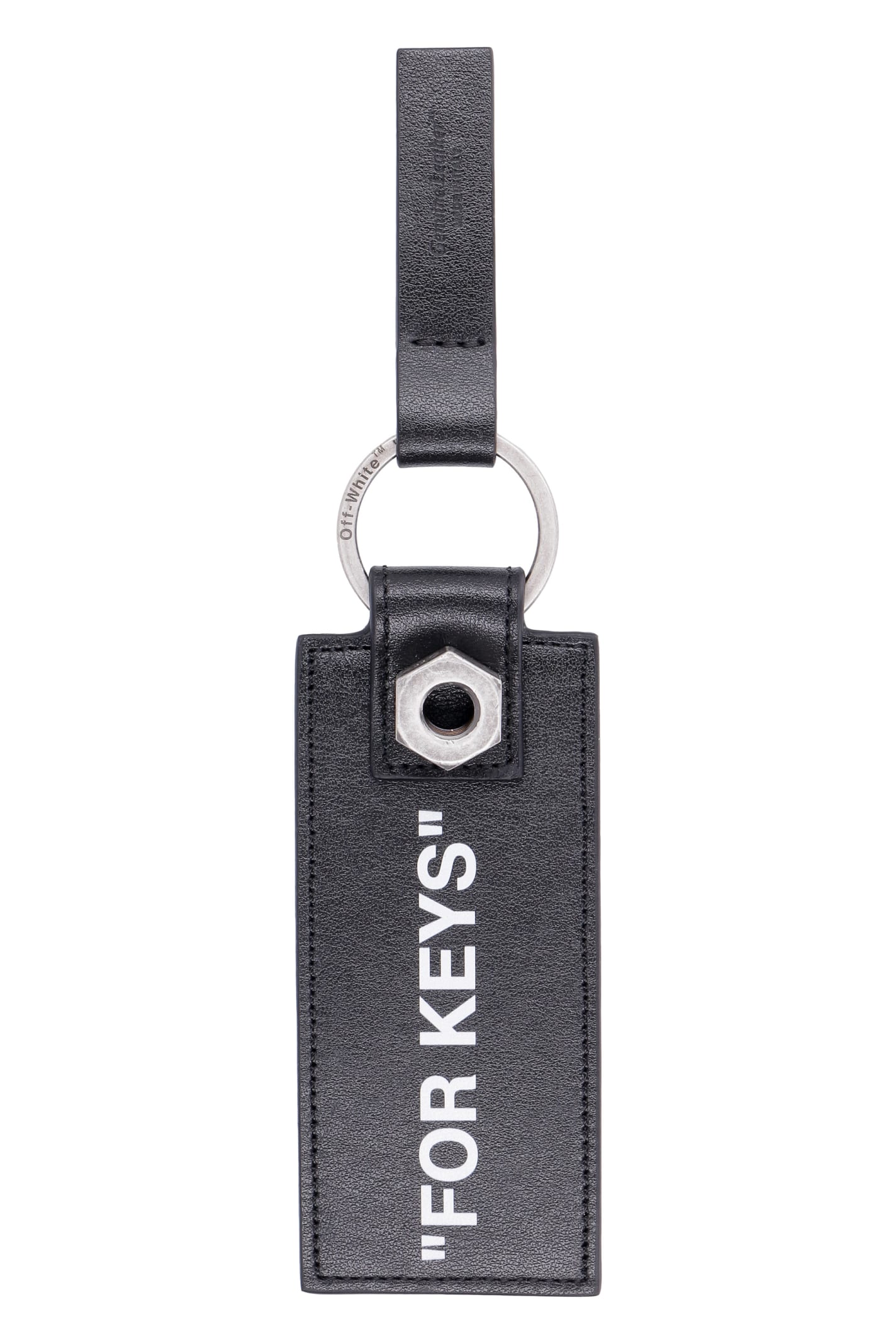 Off-white Leather Keyring In Black