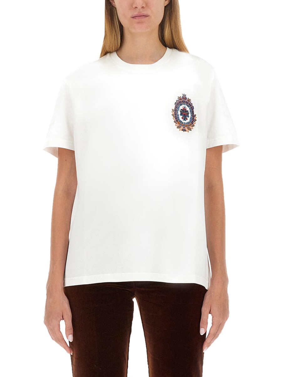 Shop Etro T-shirt With Logo Embroidery In White