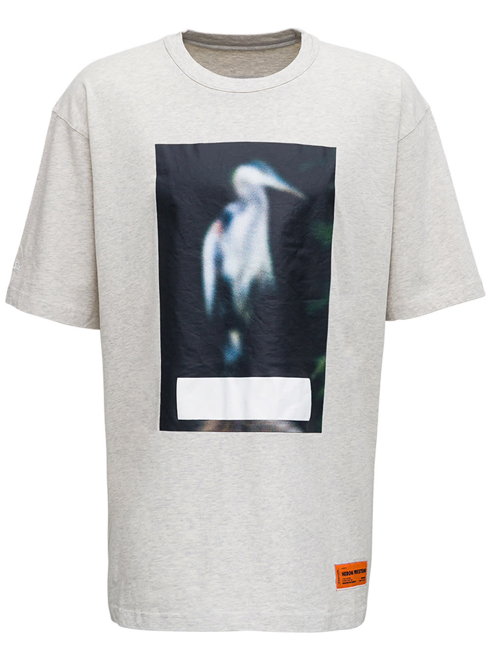HERON PRESTON Grey Cotton T-shirt With Heron Print