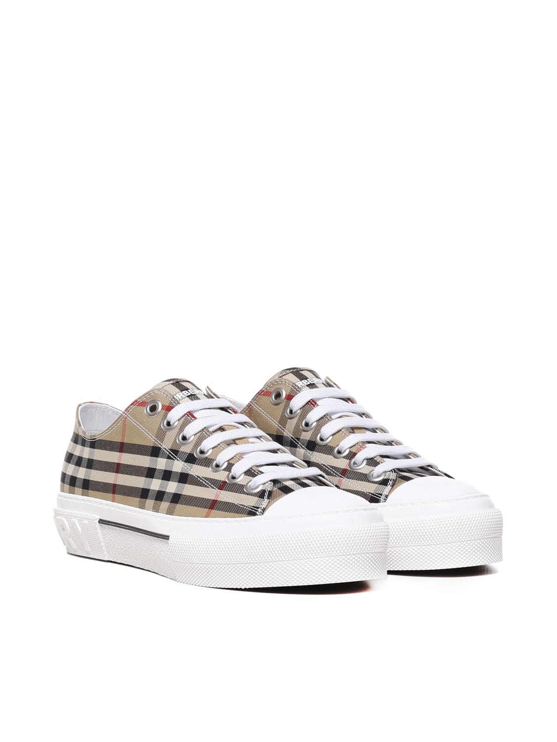 Shop Burberry Cotton Sneaker With Vintage Check Pattern In Archive Beige Ip Chk