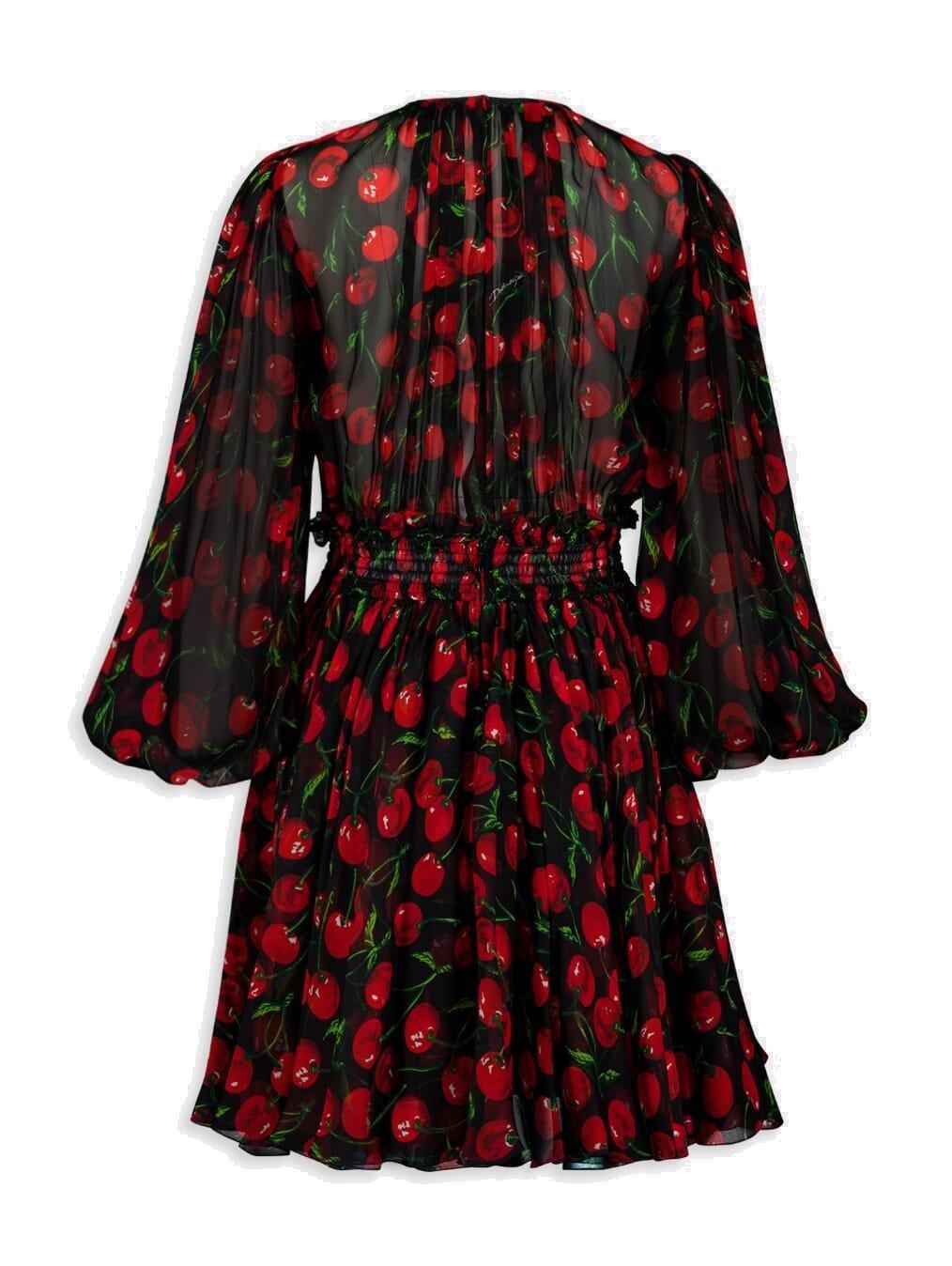 Shop Dolce & Gabbana Cherry Printed Semi-sheer Mini Dress