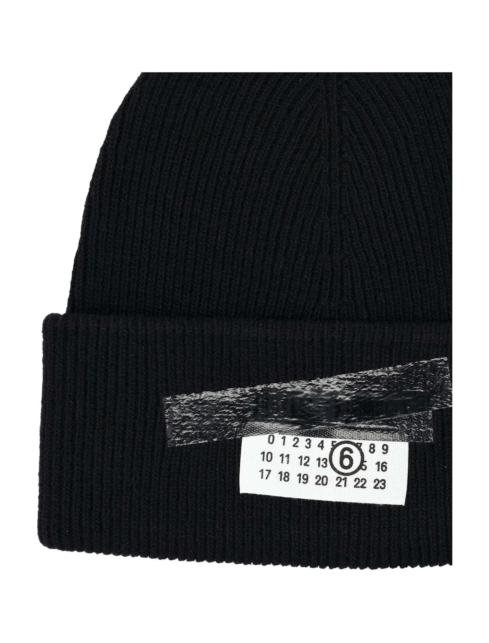 Mm6 Maison Margiela Ribbed Beanie With Logo Tag In Black