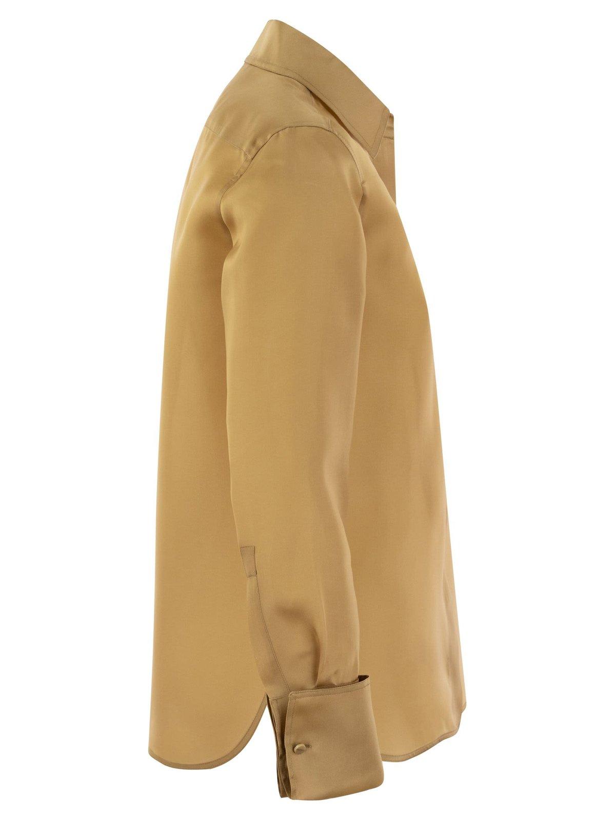 Shop Max Mara Buttoned Long-sleeved Shirt  In Luggage