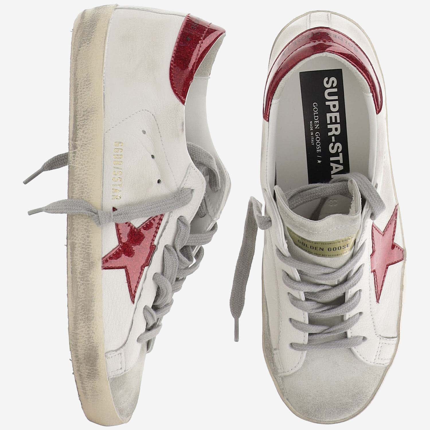 Shop Golden Goose Super Star Leather Sneakers In Bianco