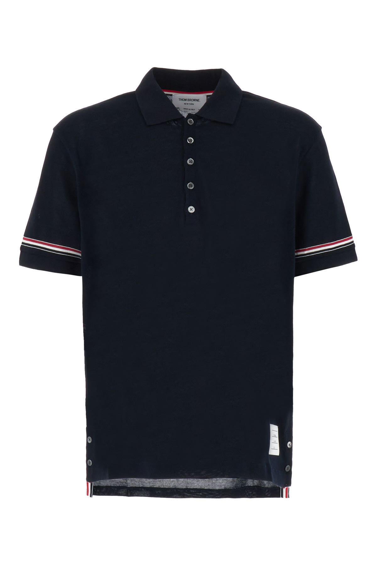 Thom Browne Navy Blue Piquet Polo Shirt In Black