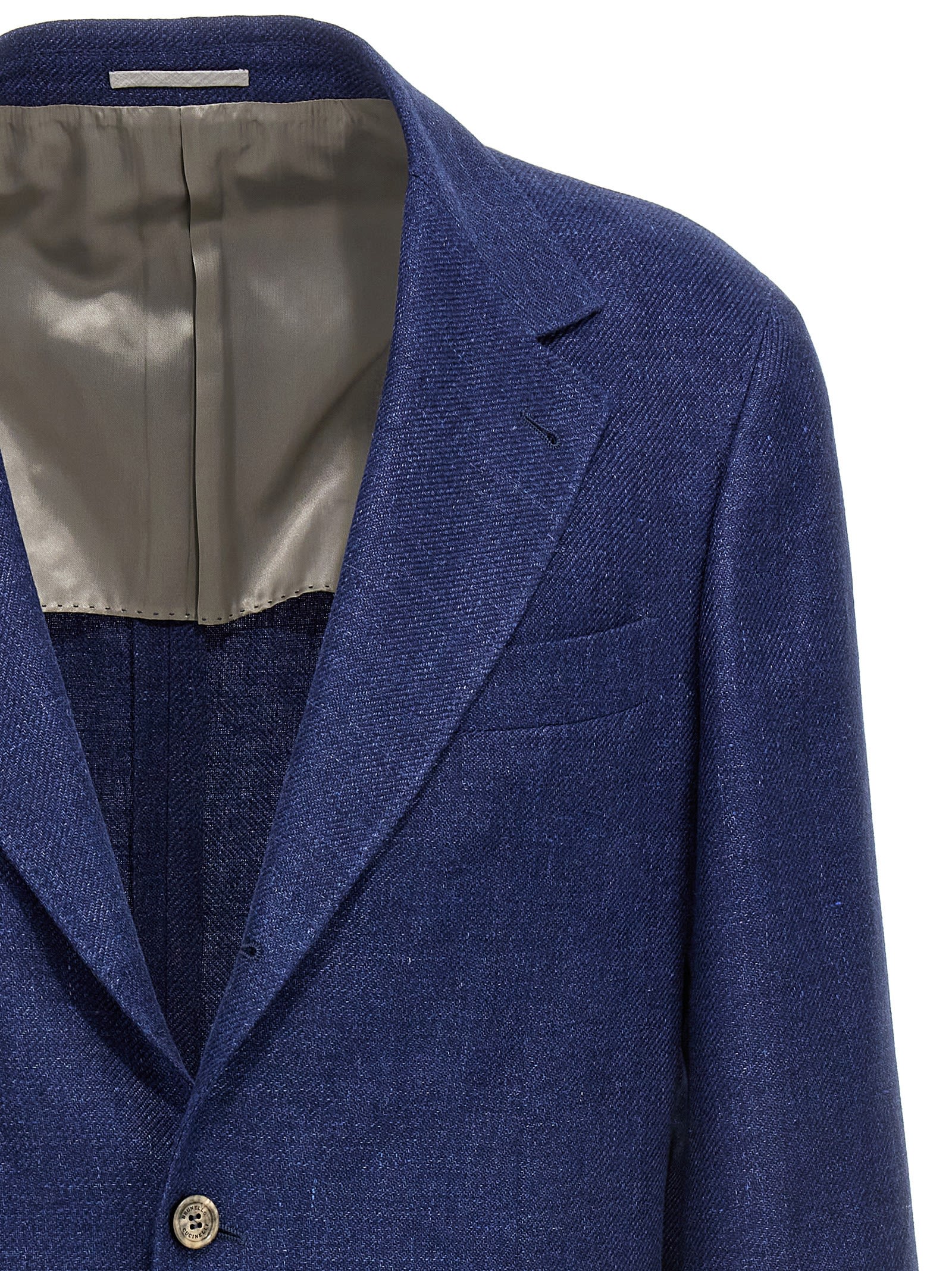 Brunello Cucinelli Single Breast Linen Blazer Jacket In Blue