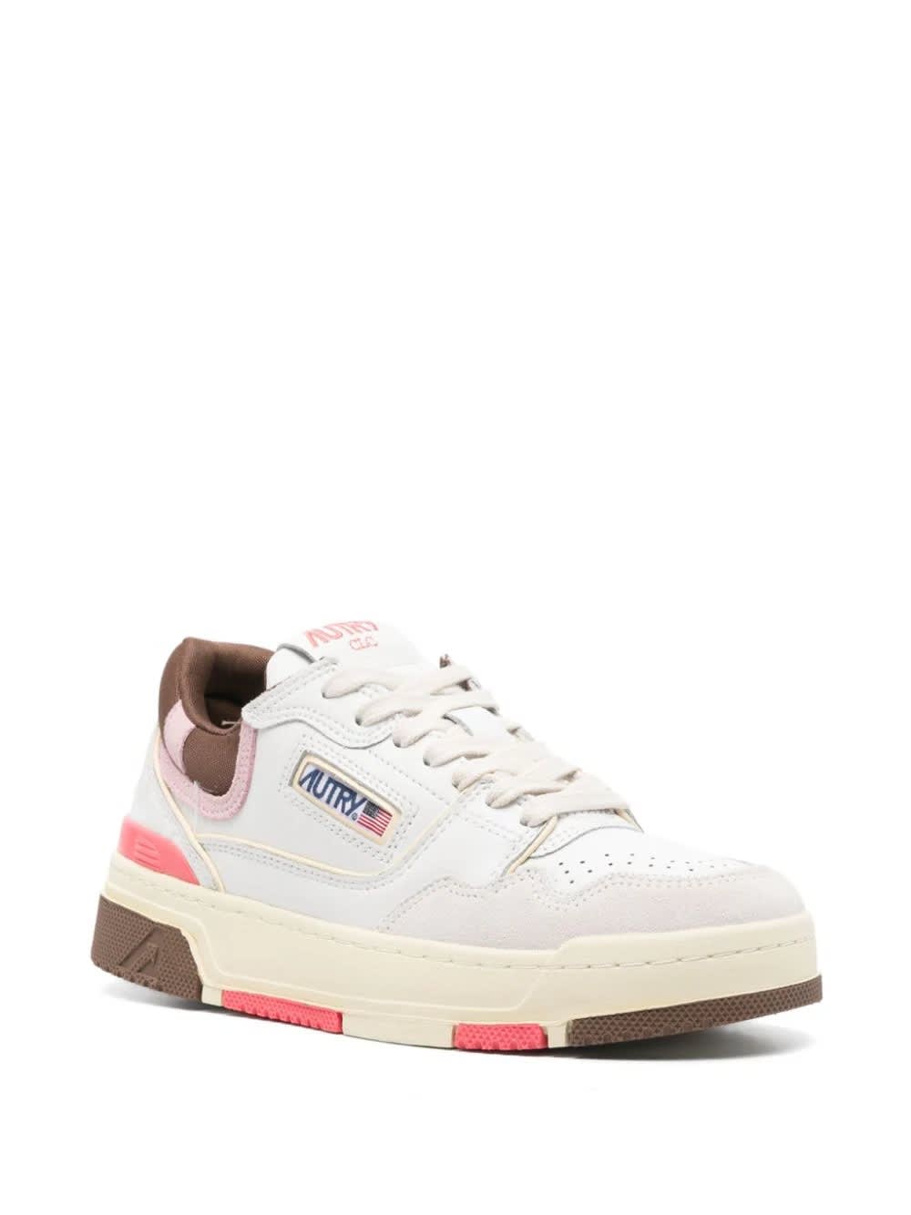 Shop Autry Clc Low Sneakers In White, Brown And Pink Leather