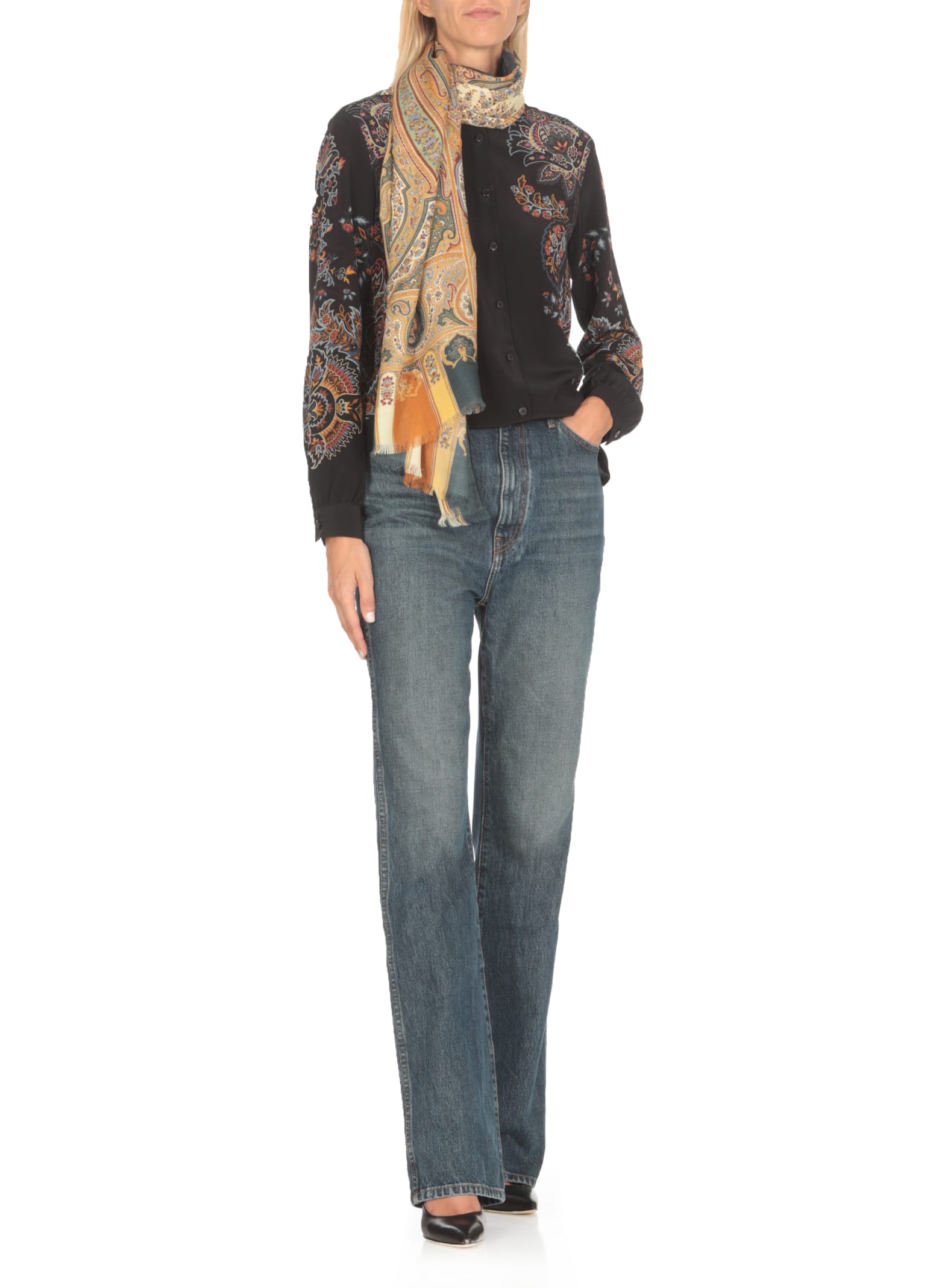 Shop Etro Shawl With Paisley Print In Multicolour