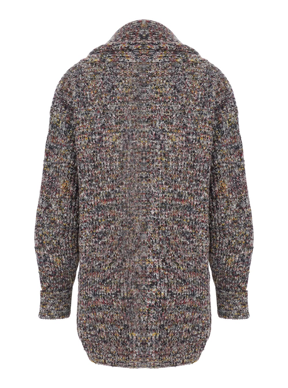 Missoni Multicolor Cardigan With Deep-neck And Flame Rib Stitch In Wool And Cotton Blend Woman In Gray